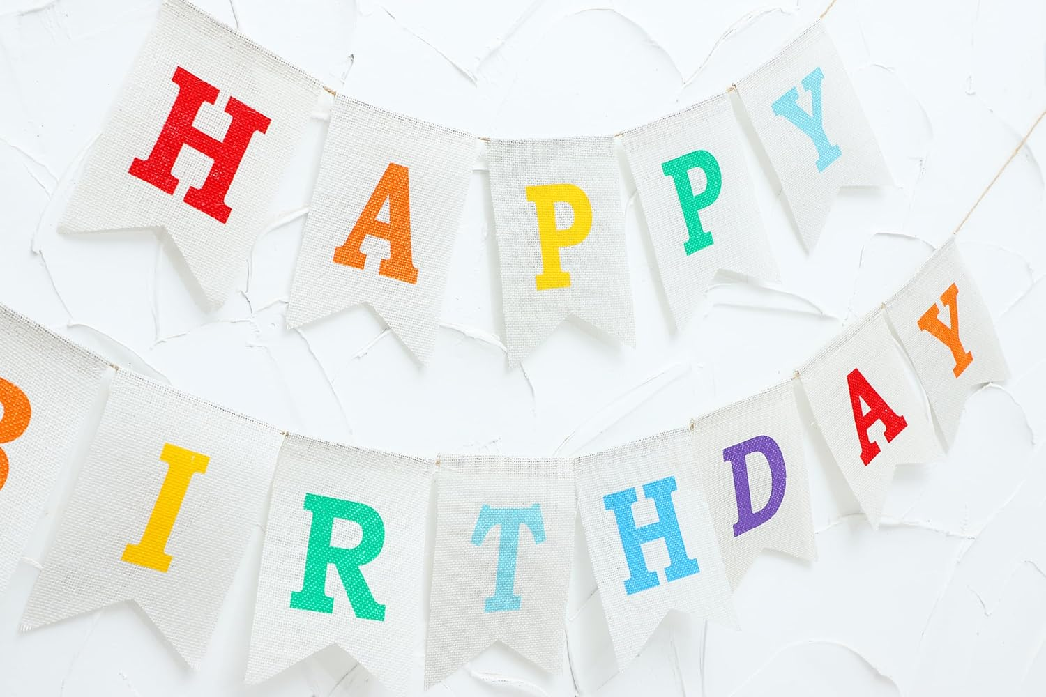 LOVENJOY Happy Birthday Banner Burlap Neutral Rustic Colorful Happy Birthday Party Decorations Bunting Sign image number 4