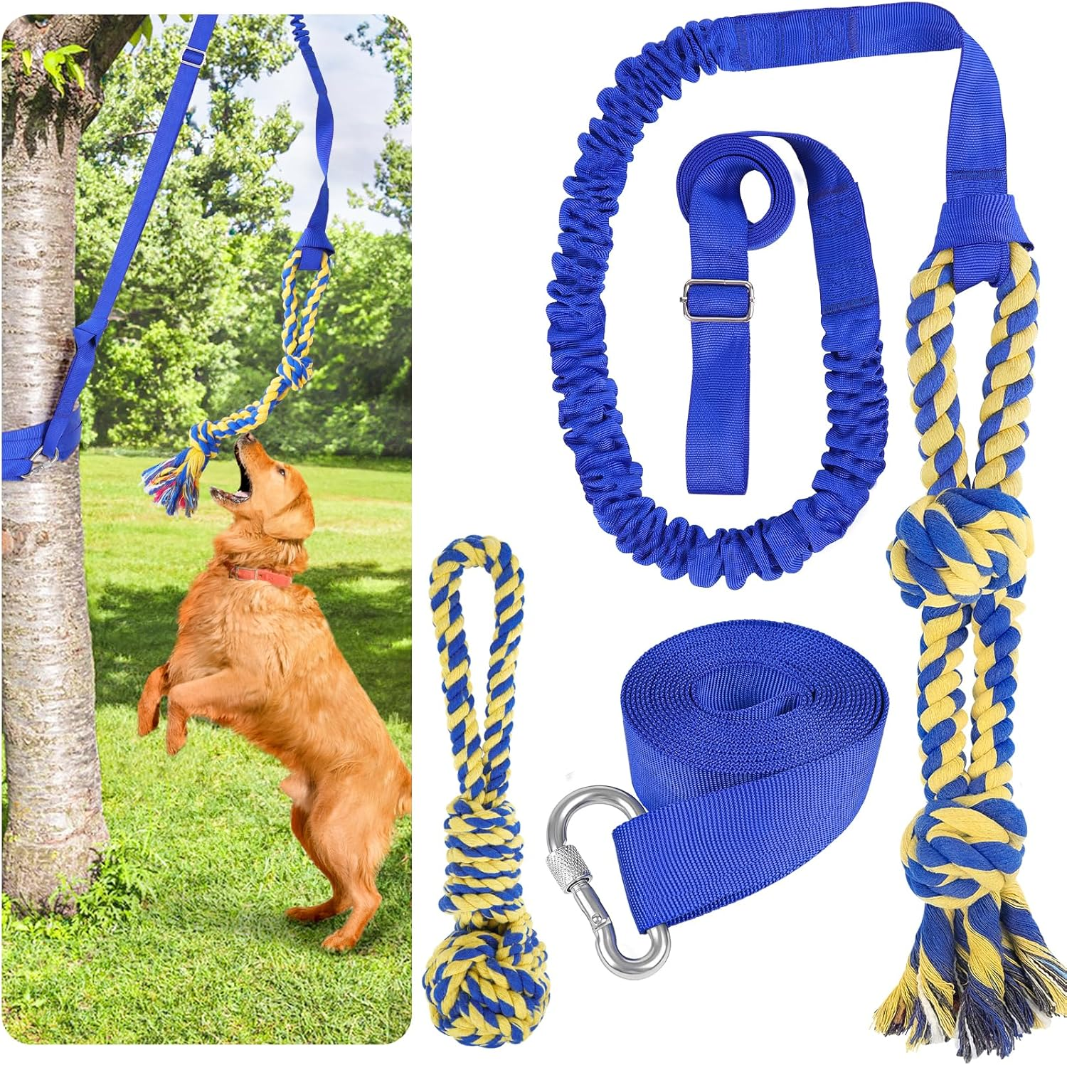 Xiaz Tug of War Dog Toy, Interactive Dogs Toy Bungee Hanging Tether with 2 Chew Rope Toys, Heavy Duty Puppy Outdoor Activity Aggressive Chewers Best Small to Large Boredom Exercise and Play (Green)
