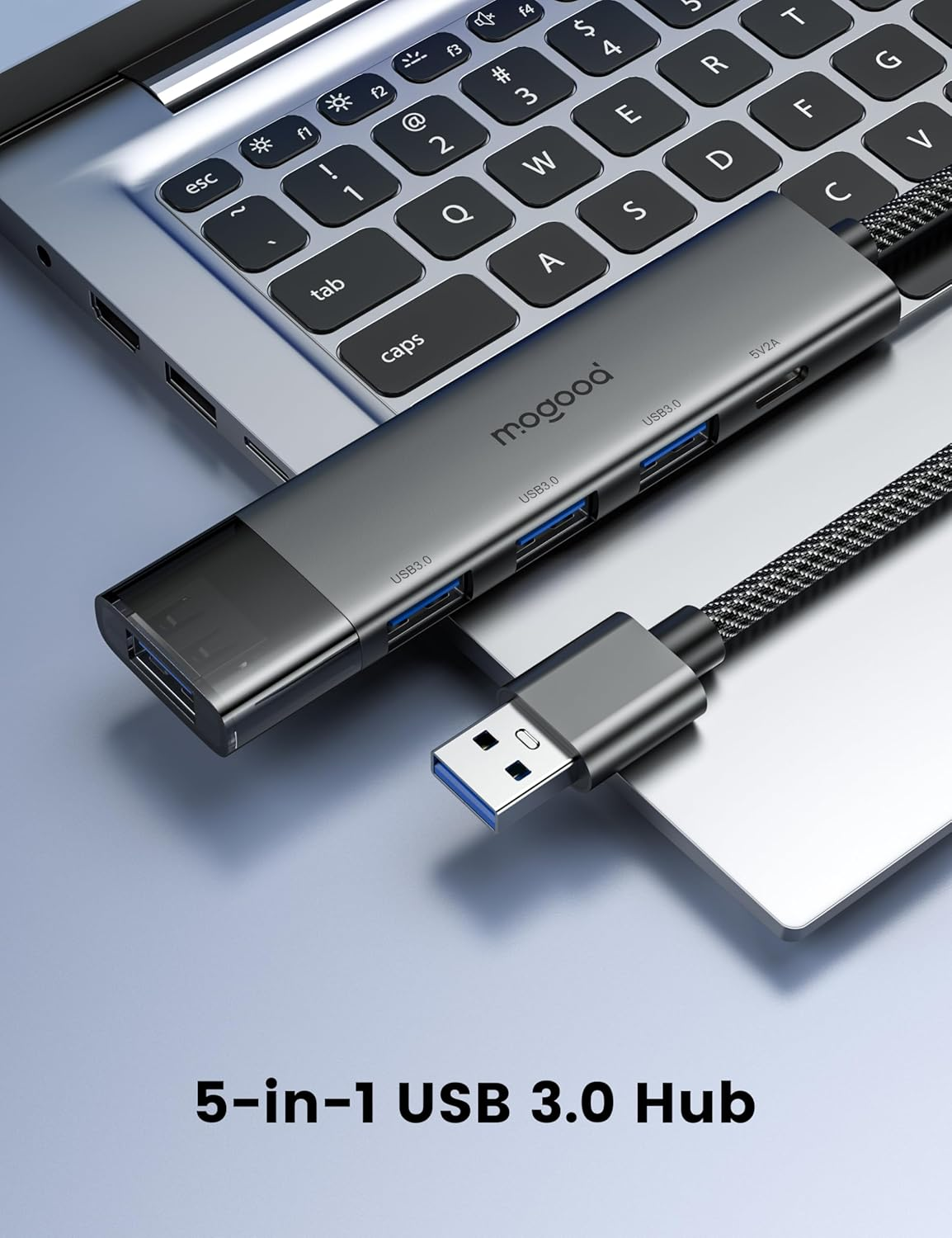 MOGOOD USB 3.0 Hub, USB Splitter with 4 Type a 3.0 Ports and Type C Port, 5Gbps USBA Extender with 15Cm Extended Cable, USB Multiport Adapter for Desktop, Laptop, PC, Printer, Hard Drive, Keyboard