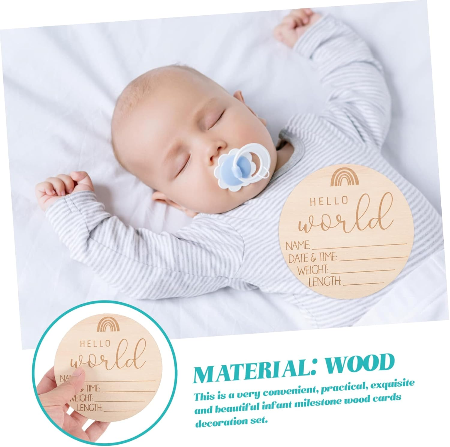 5Pcs Newborn Welcome Sign Wood Birth Announcement Name Sign Cards for Nursery Newborn Shower You Are Born Card image number 1