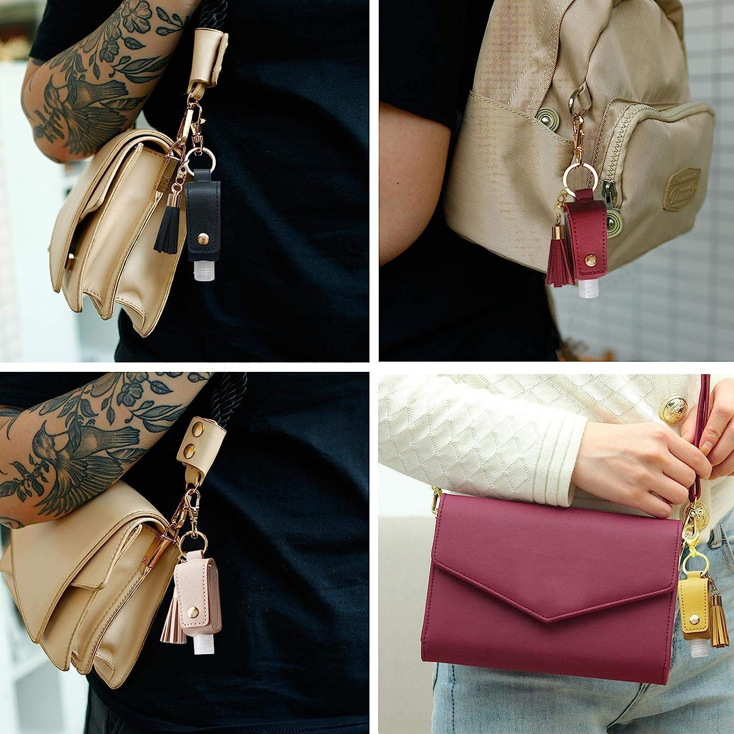 Portable Empty Travel Bottle Keychain Hand Sanitizer Bottle Holder 3 Pack 1Oz / 30Ml Small Squeeze Bottle Refillable Containers for Toiletry Shampoo Lotion Soap (Black+Grey+Khaki) image number 4