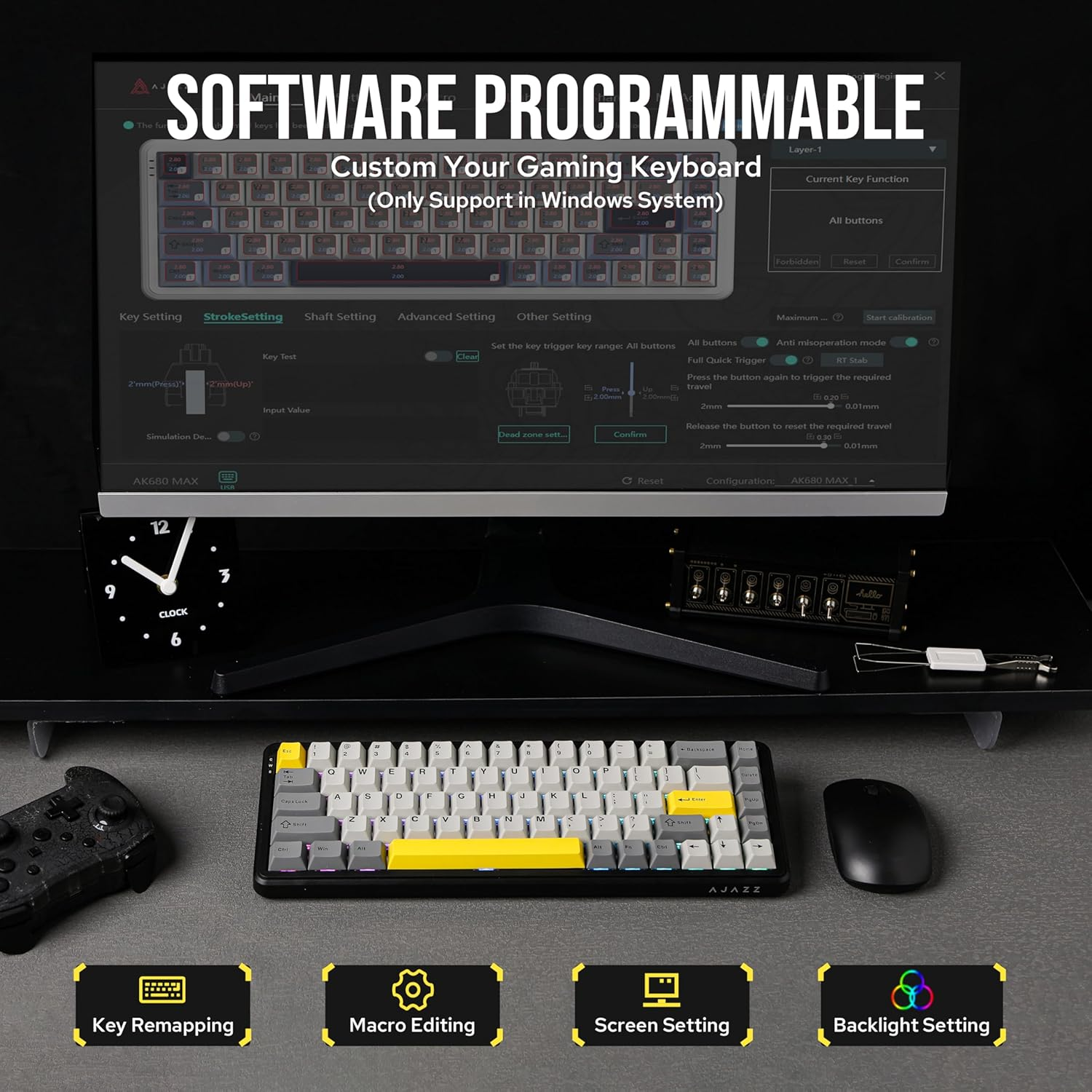 Mechlands AJAZZ AK680 MAX 3 Modes Wireless Gaming Keyboard with 8K Polling Rate, Rapid Trigger Magnetic Keyboard with Hall Effect Switch, Top Structure, RGB Backlight(Black) image number 1