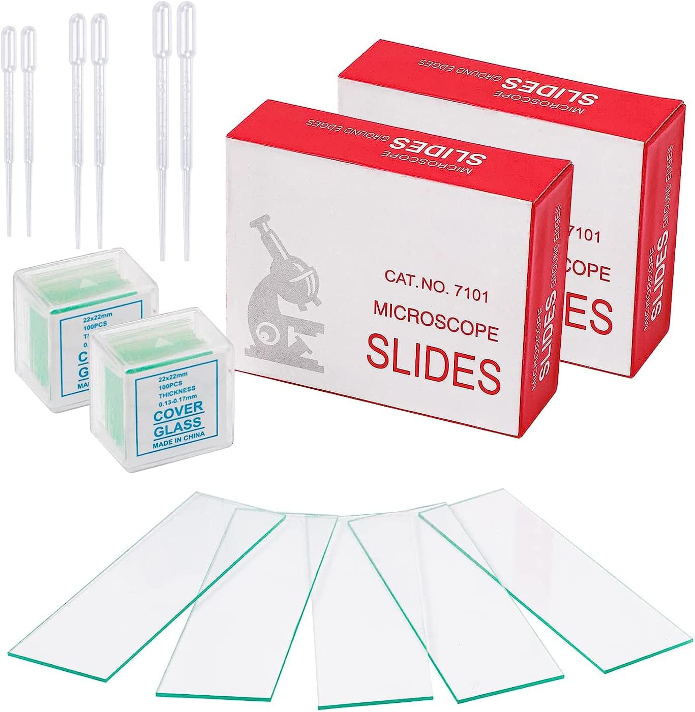 FOUR E'S SCIENTIFIC Microscope Slides and Cover Slips with Plastic Droppers | 100Pcs Pre-Cleaned Microscope Slides | 200Pcs Microscopes Square Cover Glasses image number 3