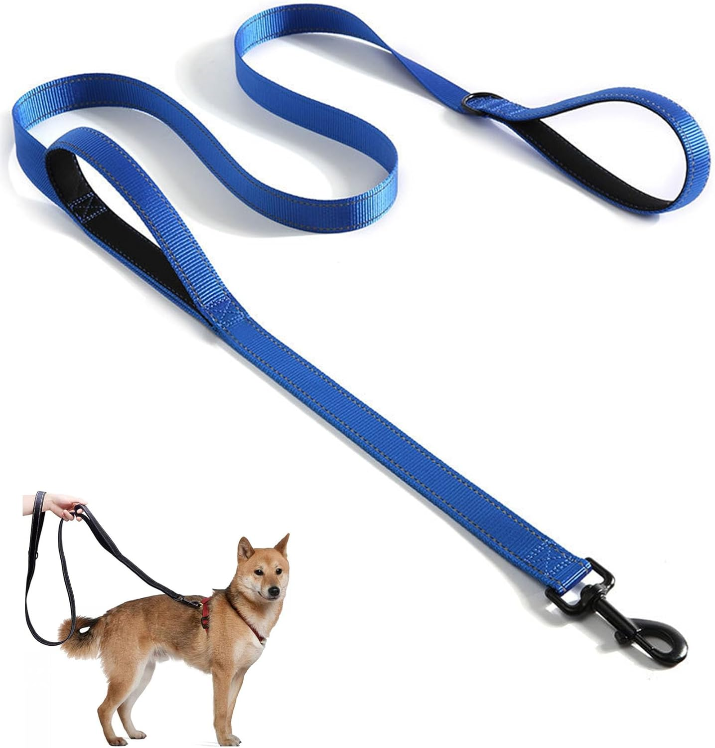 Aeclleca Soft Handle Reflective Black Dog Leash with 2 Padded Handles, 5FT Heavy Duty Pet Lead for Medium & Large Dogs, Comfortable Anti-Slip Grip & Night Safety Design (Sky Blue)