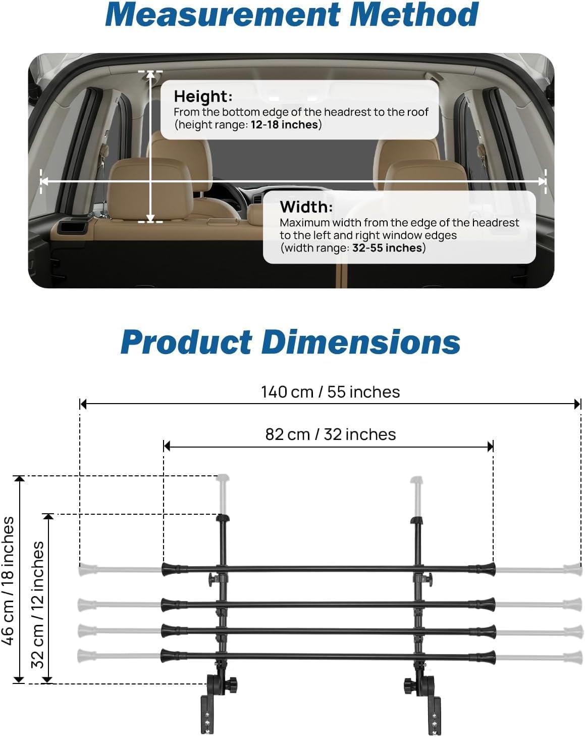 JOYTUTUS Adjustable Dog Car Barrier for Suvs Crossover Hatchback, Upgraded Universal-Fit Pet Divider Gate Carbon Steel Dog Barrier for Cargo Area 82Cm to 140Cm Width image number 2