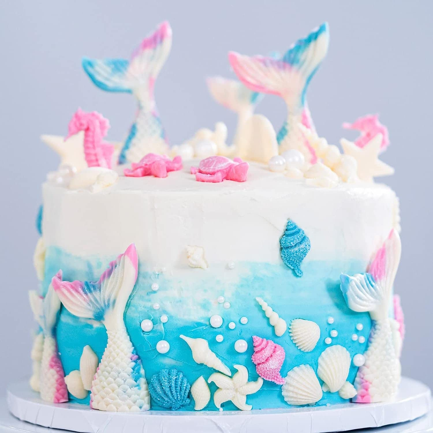 Mermaid Theme Fondant Silicone Mold,Seashell Silicone Mold Mermaid Tail Candy Chocolate Mold DIY Handmade Baking Tools for Sea Creatures Beach Theme Party Cake Decoration Set of 4 image number 1