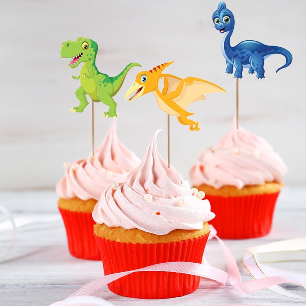 SAMOKA Dinosaur Cupcake Toppers,48 PCS Dinosaur Birthday Party Supplies Cupcake Toppers Picks for Boys Kids Dino Theme Party Decorations Cake Decorations(Double-Sided) image number 5