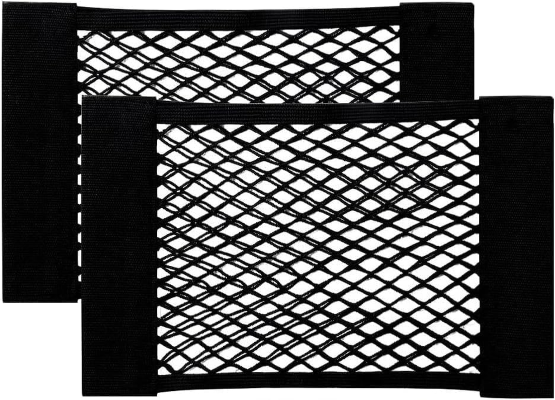 Cargo Rear Trunk Seat Net, 2Pcs Mesh Cargo Nets with Tape Stickers, Black Adhesive Car Back Rear Trunk Seat Mesh Net, Small Size