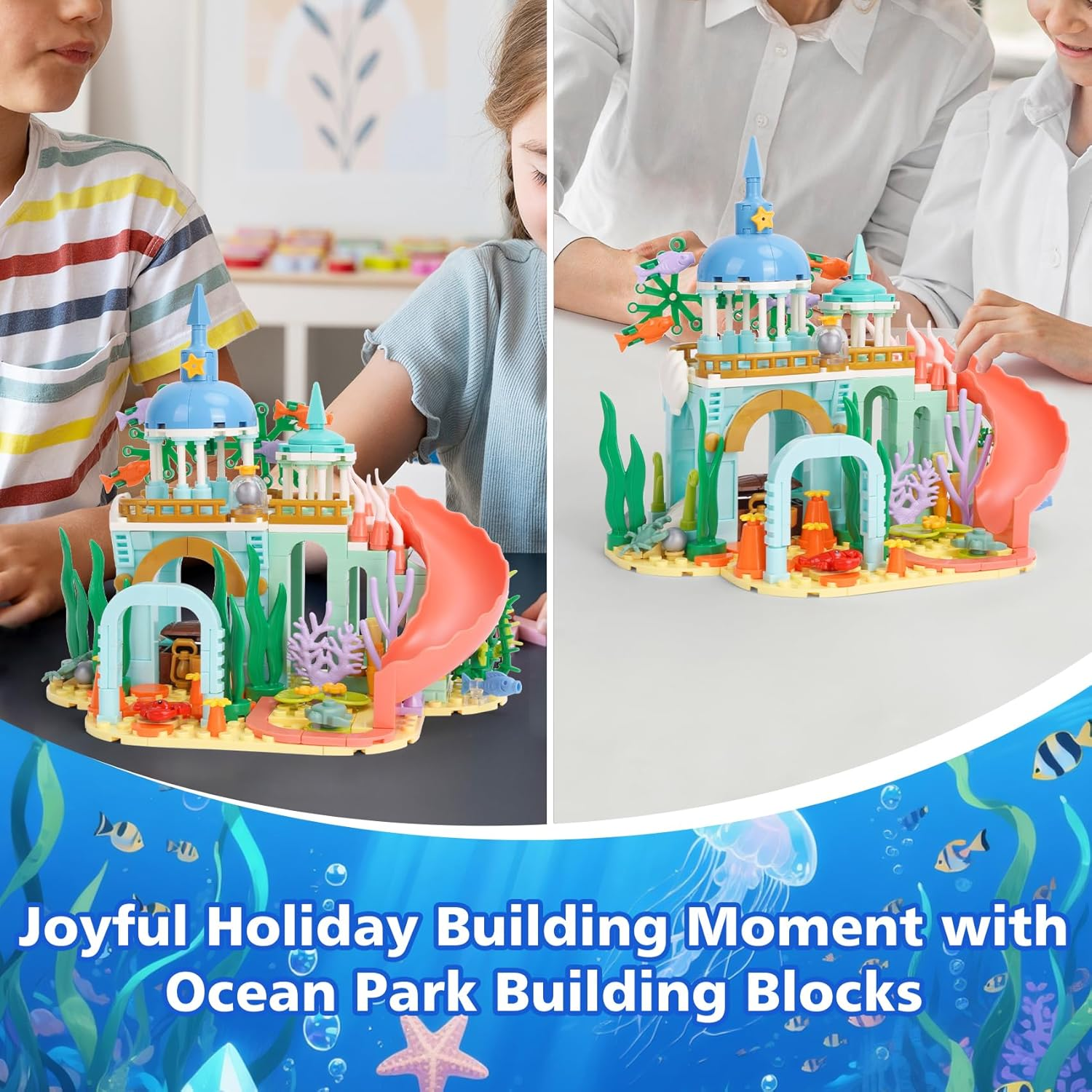 Vinbosion Princess Castle Building Blocks, Ocean Building Toy with Slide, Building Blocks Gift for Christmas, Birthday, New Year (300 Pieces)