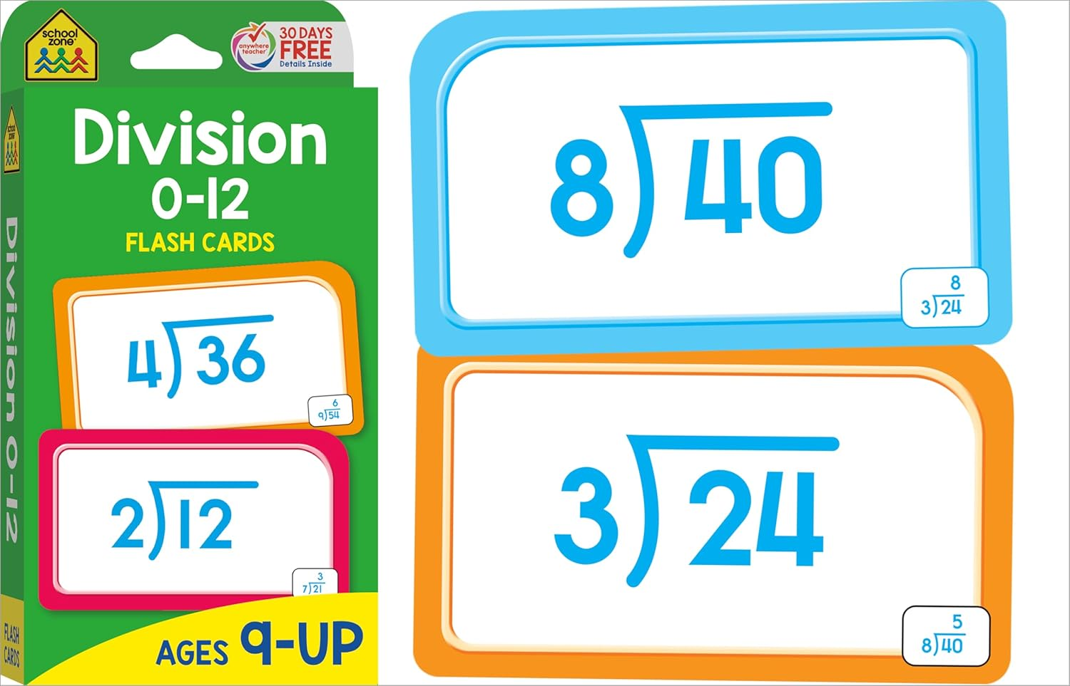 SCHOOL ZONE - Get Ready Flash Cards Multiplication & Division 2-Pack Grades 3-4, Ages 8-9, Multiplication, Division, and Elementary Math image number 1