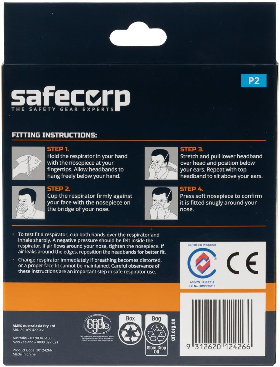 Safecorp P2 DISPOSABLE RESPIRATOR MASK with VALVE 10PK image number 3