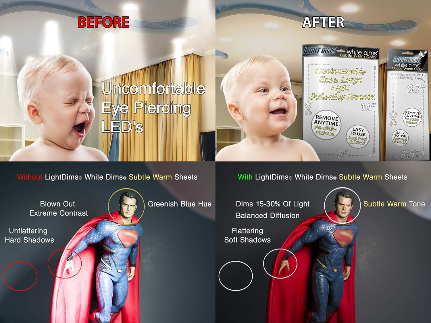 Lightdims White Dims Self Adhesive Dimming/Softening Sheets for Harsh LED Lights 8"X10.5" Size (3 Sheets) Subtle Warm Color & a Free Mystery Gift Sheet (4 Sheets Total). Packaging May Vary image number 6