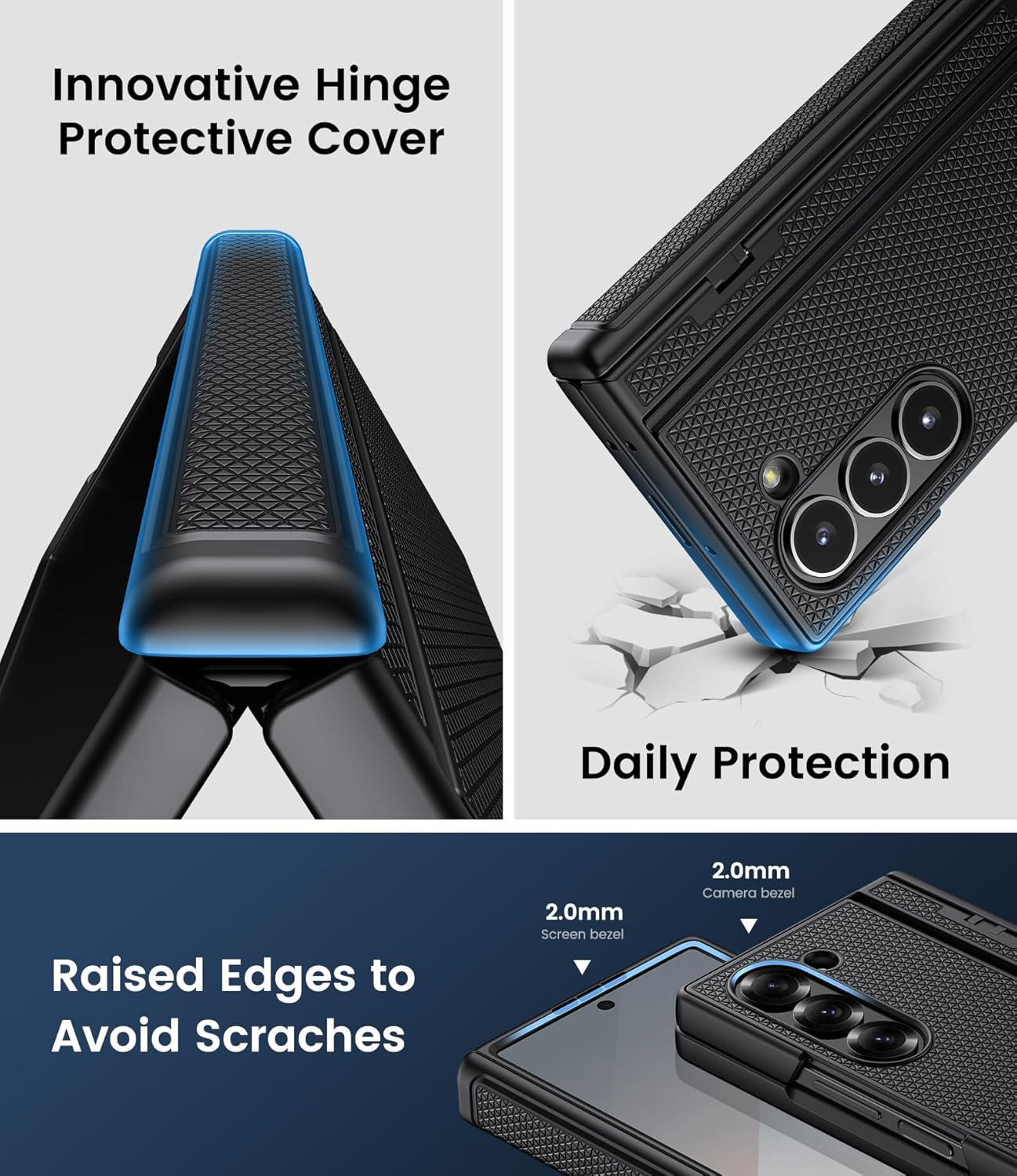 SIXBOX for Samsung Galaxy Z Fold 6 Case Slim with Stand, Tempered Screen Protector & Hinge Protection & Slim Thin, 360&deg; Full Body Rugged Hard Protective Phone Case for Galaxy Z Fold 6 5G 2024, Black - Black image number 2
