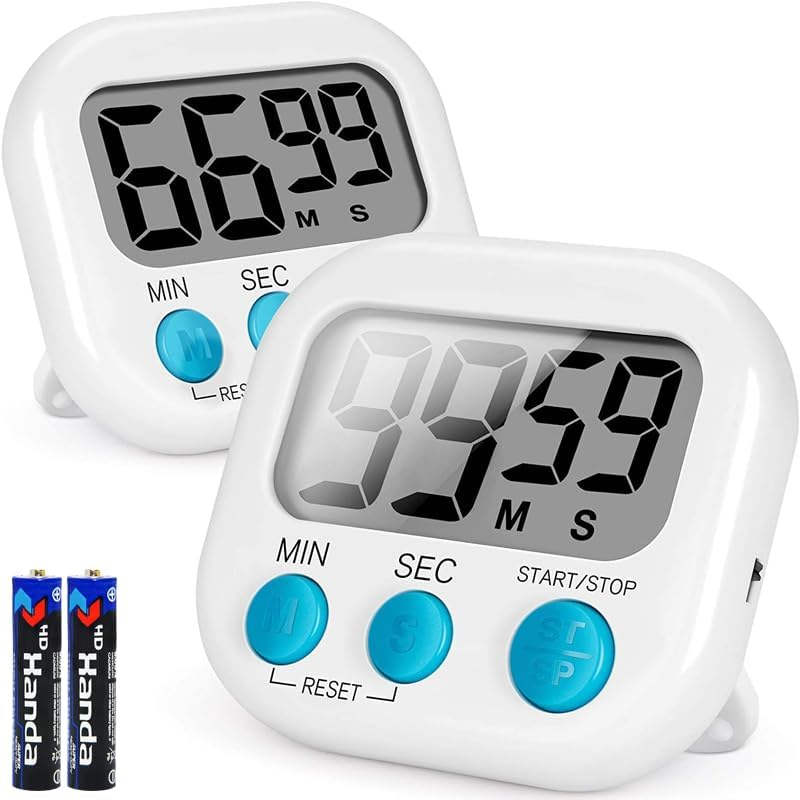 2 Pack Digital Kitchen Timer(Battery Included),Magnetic Digital Timers Loud Alarm Kitchen Timers for Cooking,Minute Second Count up Countdown (White) image number 5