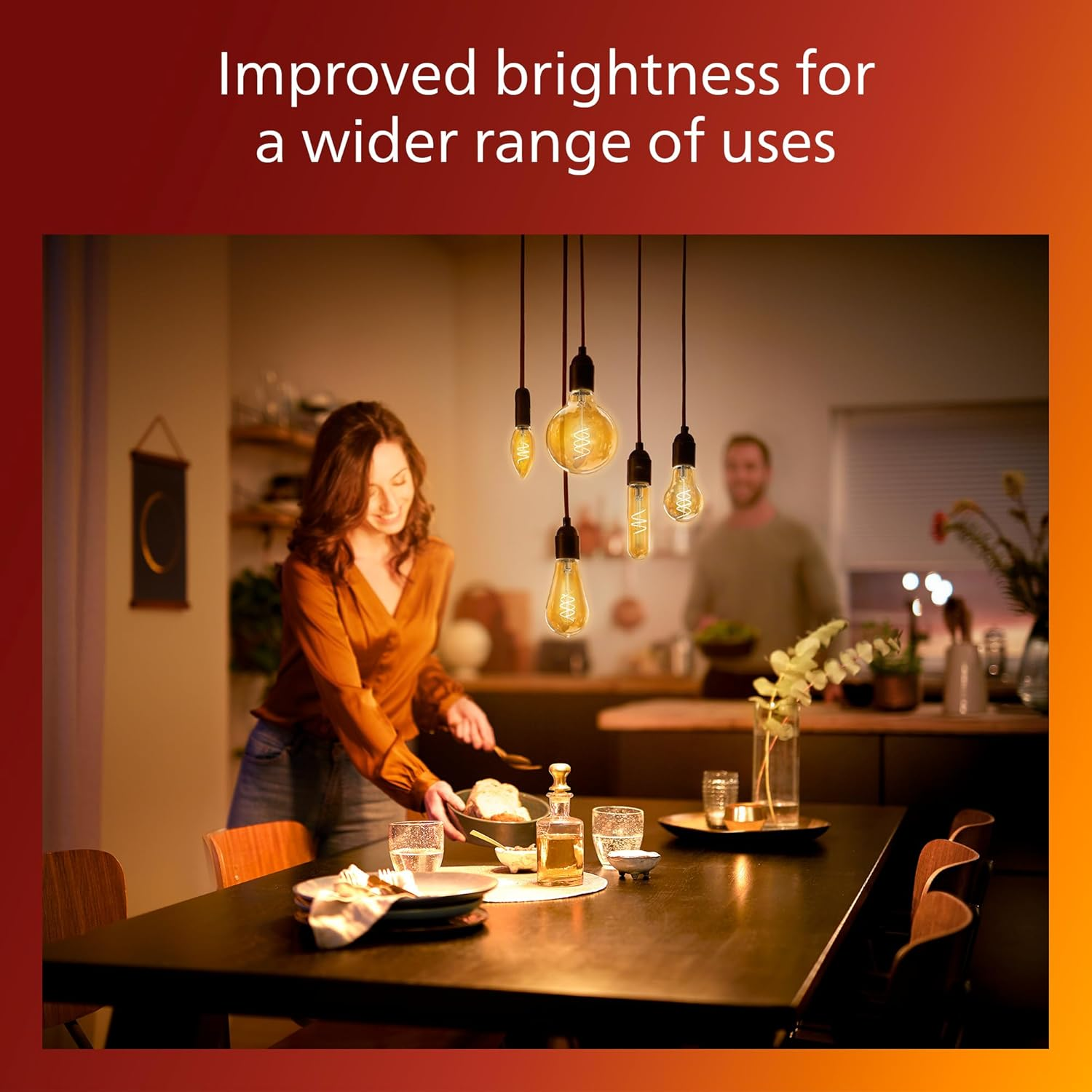 Philips Vintage Amber Spiral G95 Lamp, Dimmable, Flicker-Free, Eyecomfort, 806 Lumen, Flame (2200 K), 7.3 W = 60 W, E27 Socket, Pack of 1 image number 1