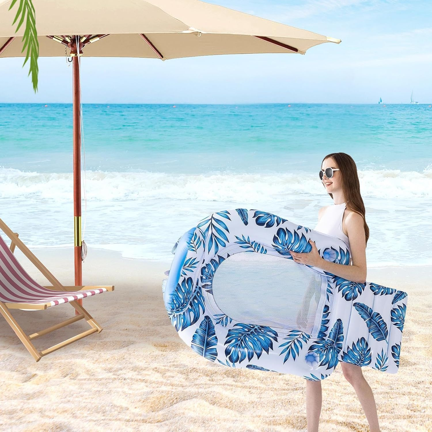 Pool Float | Pool Floaties | Adult Swimming Pool Lounger, Inflatable Float Armrests, Chair Inflatable Rafts, Sun Tanning Water Floats with Cup Holder for Adults image number 1