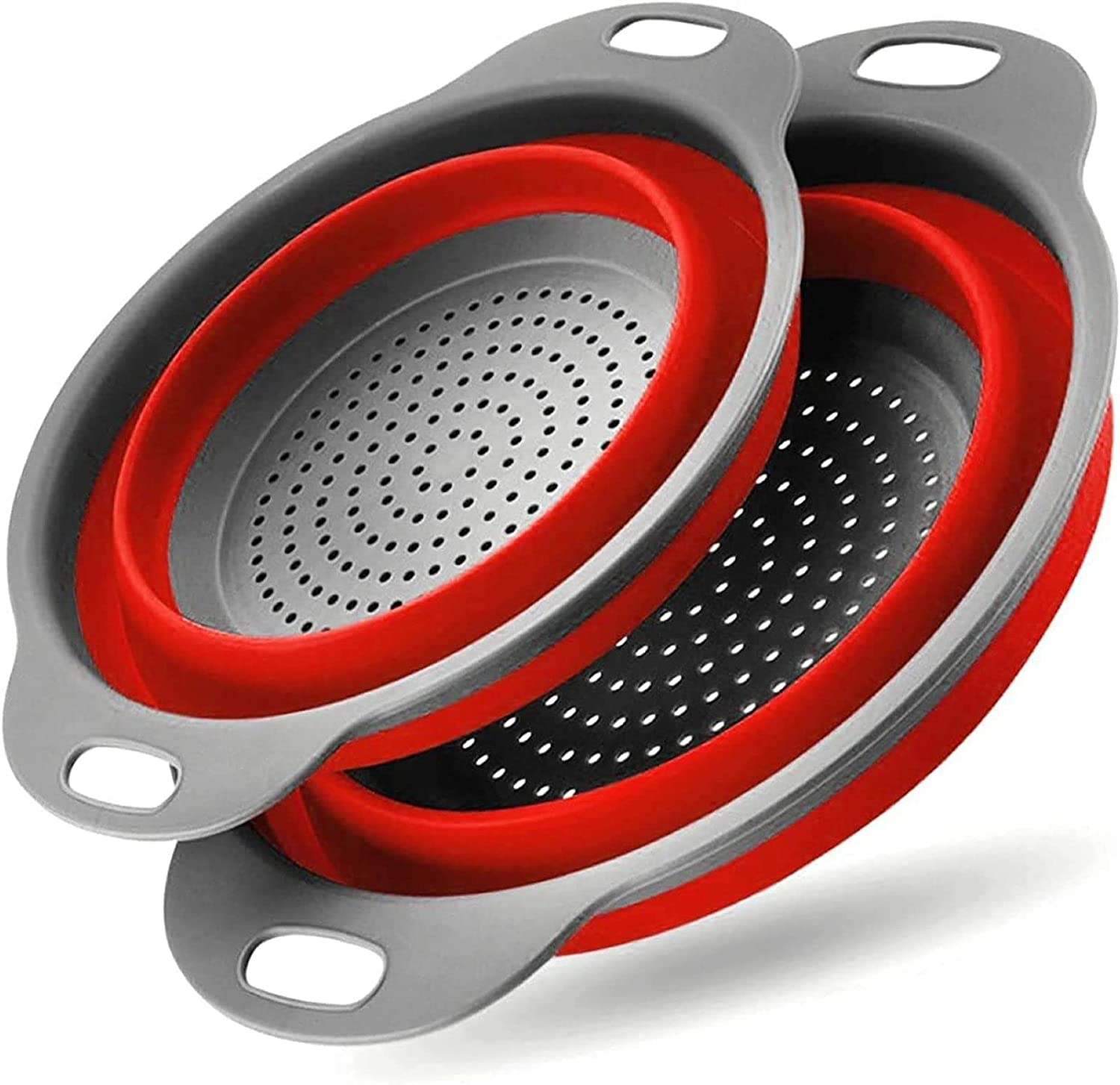 Basket Collapsible Colander Set of 2 round Silicone Kitchen Strainer Set - 1 Large 1 Small Perfect for Draining Pasta, Vegetable and Fruit image number 6