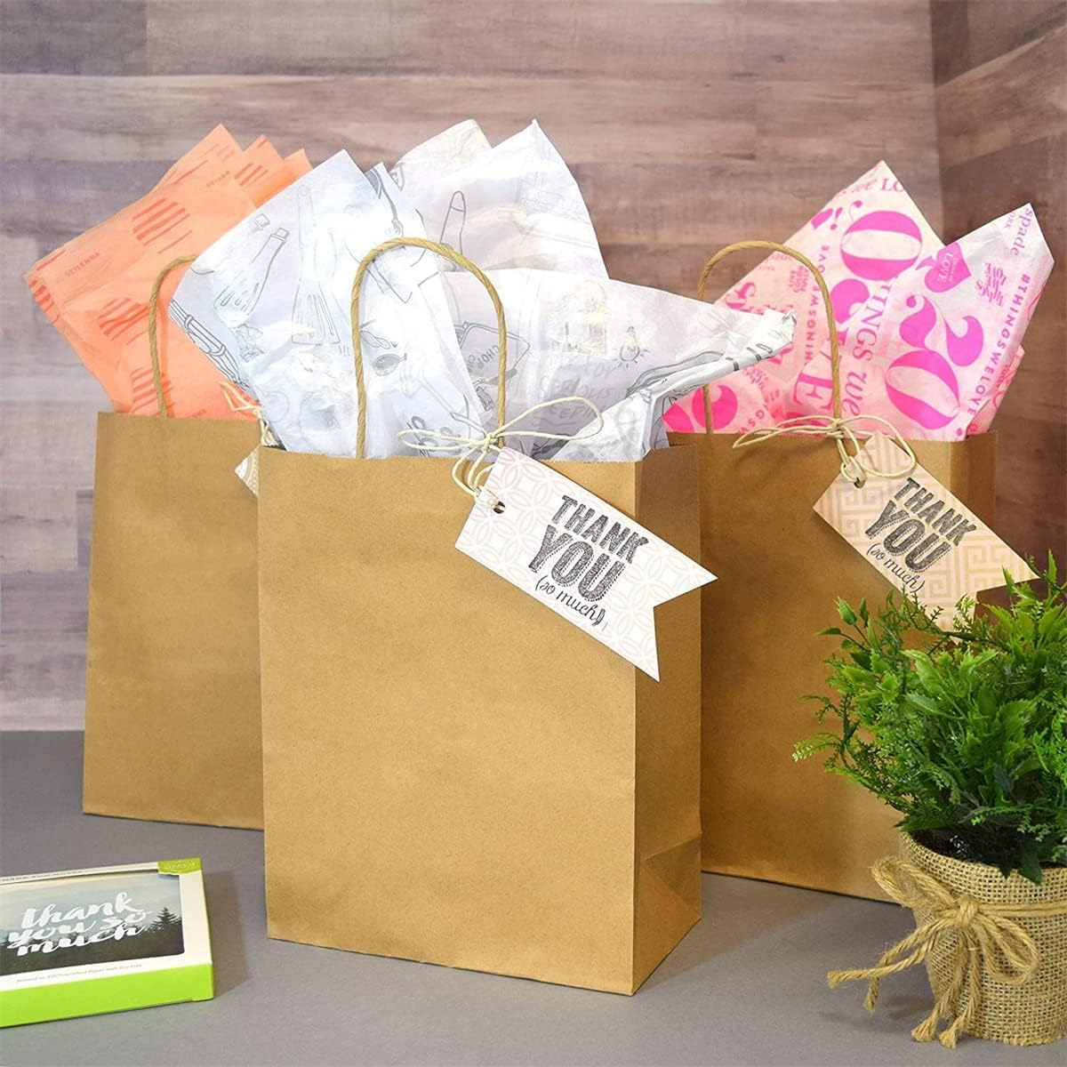 50 Pcs Paper Bags with Handles, Gift Bag Kraft Paper Party Gift Bag,Small Gift Bags Eco-Friendly Kraft Bags for Gifts,Business, Shopping, Retail Merchandise Bags (21 X 11 X 27Cm, Brown) image number 1