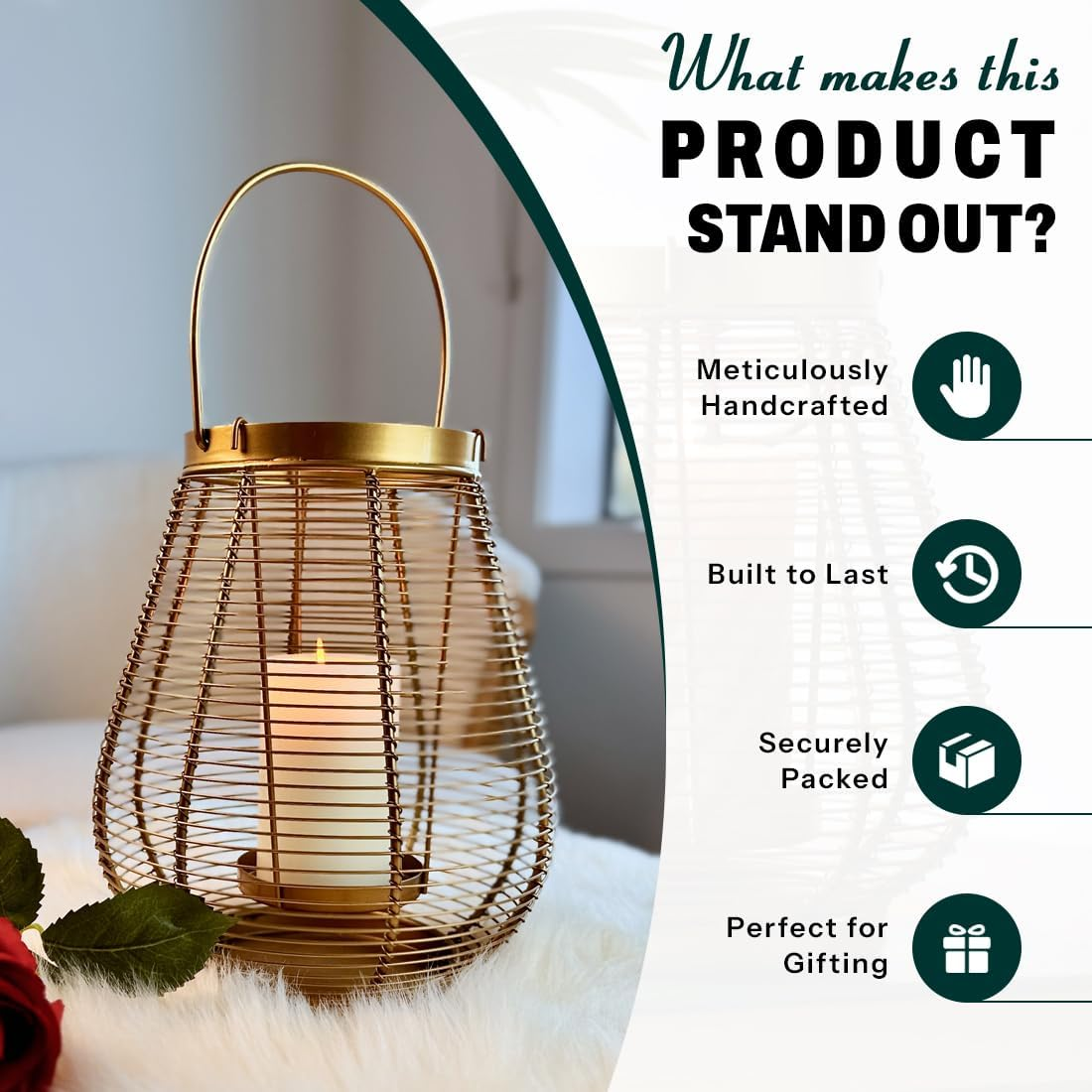 Indian Impressions Drop-Shape Metal Lanterns Candle Holders for Pillar Candles & Tea Lights, Hanging & Tabletop D&eacute;cor for Diwali, Christmas, Weddings, Home & Patio Decoration image number 2