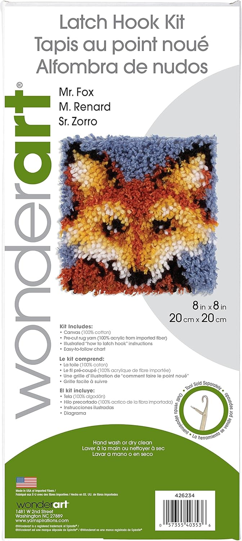 Wonderart Mr. Fox Latch Hook Kit, 8" X 8" - Mr. Fox image number 2