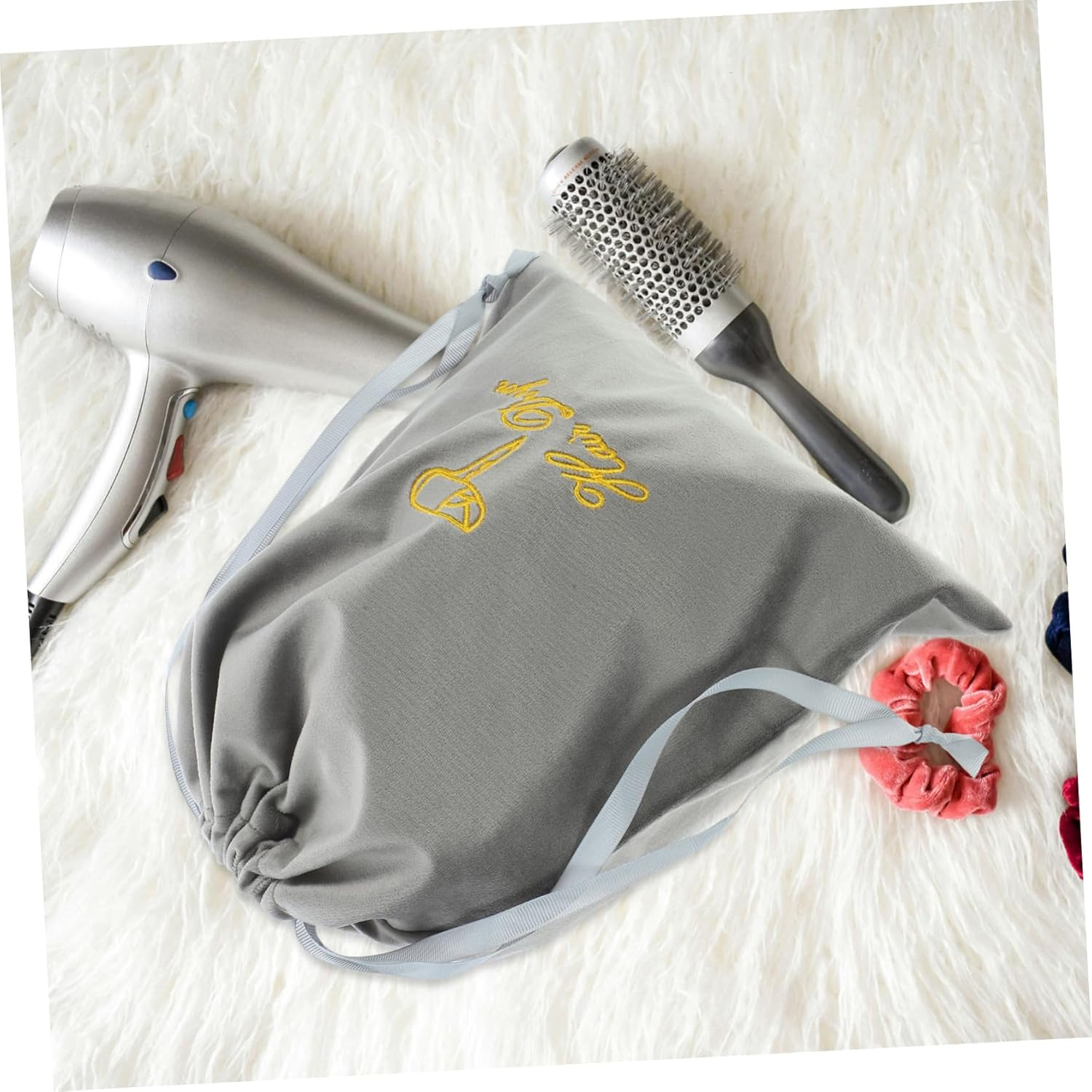 SOESFOUFU Embroidered Hair Dryer Travel Bag Lightweight Cloth Drawstring Pouch Compact Organizer for Hair Tools and Accessories Portable Protective Storage for Styling Equipment image number 2