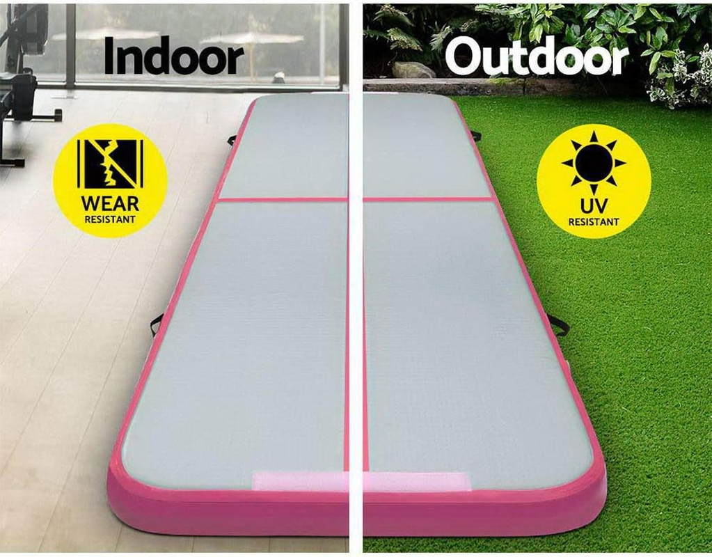 X 1M Air Track Mat Gymnastic Tumbling Pink Grey Inflatable Exercise Mat Fitness