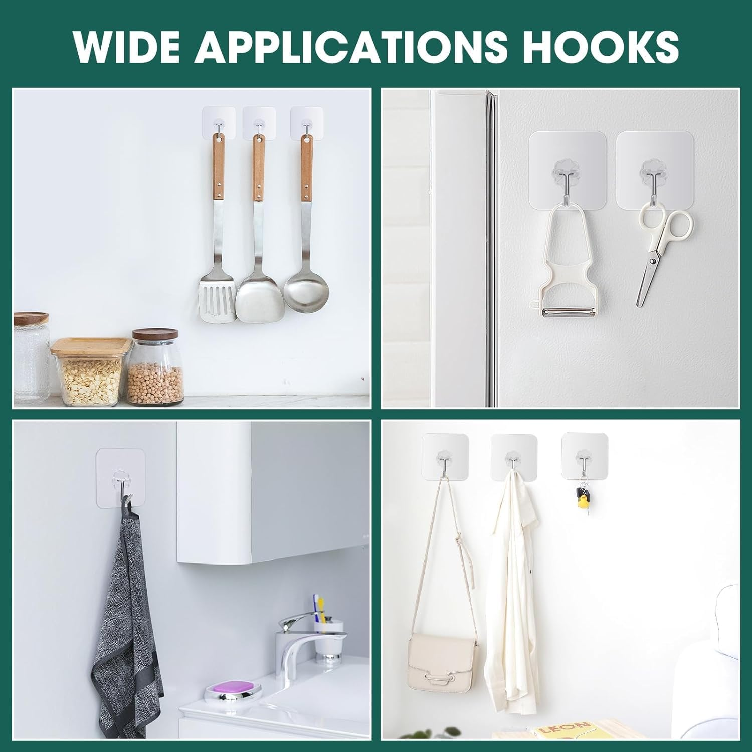 12Pcs Heavy Duty Self Adhesive Hooks for Hanging Towels, Coats, Keys - Waterproof, Transparent Hooks for Bathroom, Kitchen, Door - Outdoor Home Improvement Utility Hook image number 4