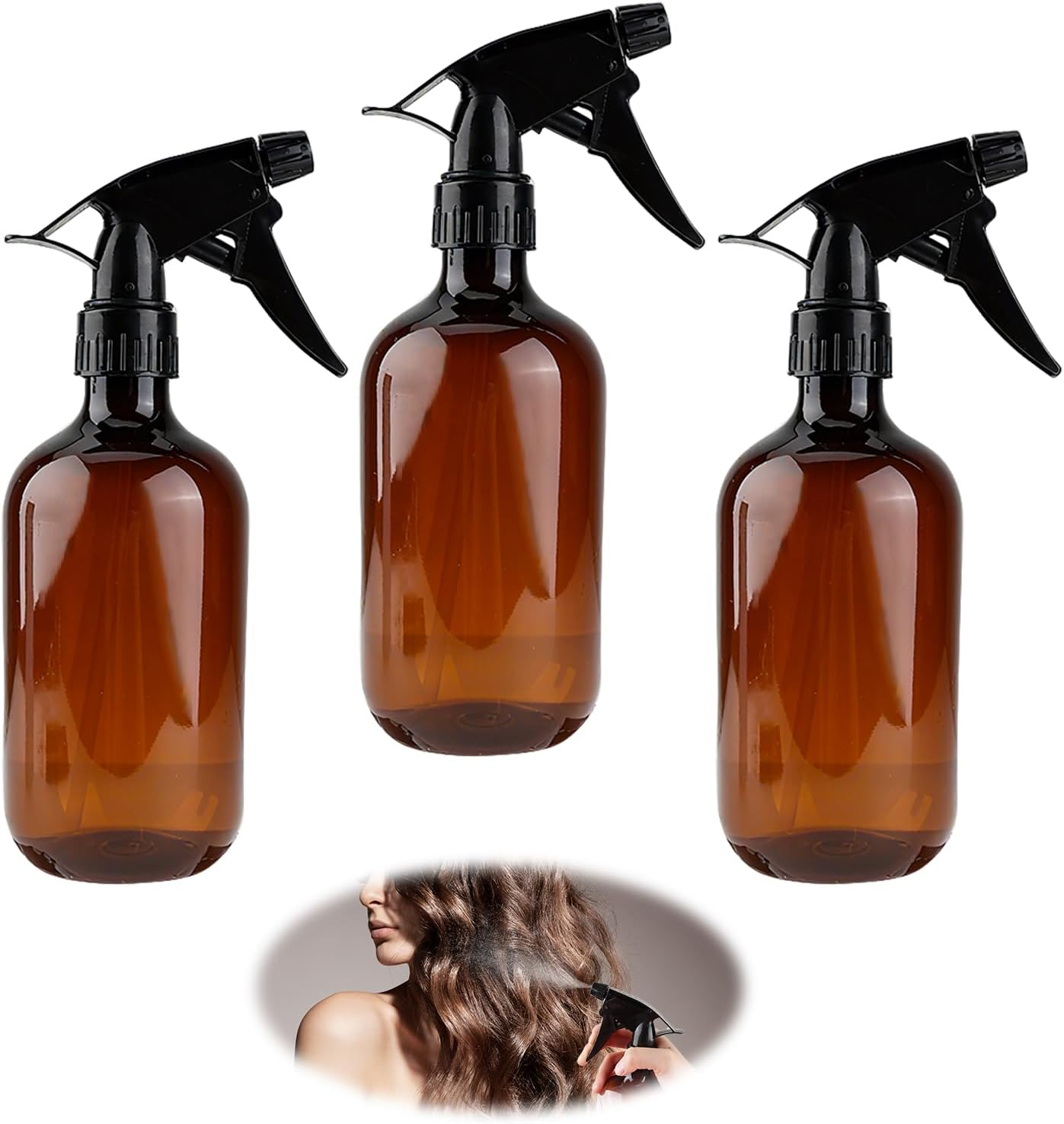 3 Pcs Empty Amber Spray Bottles 500Ml Refillable Amber Spray Bottles with Adjustable Nozzle, Premium Dark Spray Bottle for Disinfectants, Gardening, Pet Care & Cleaning Solutions with Leak image number 3