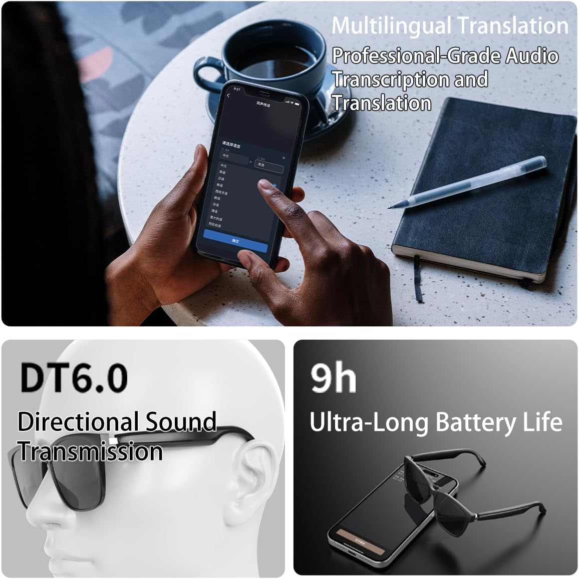Smart Glasses with AI Assistant, Polarized UV Protection Lenses, Bluetooth Connectivity, Black image number 3