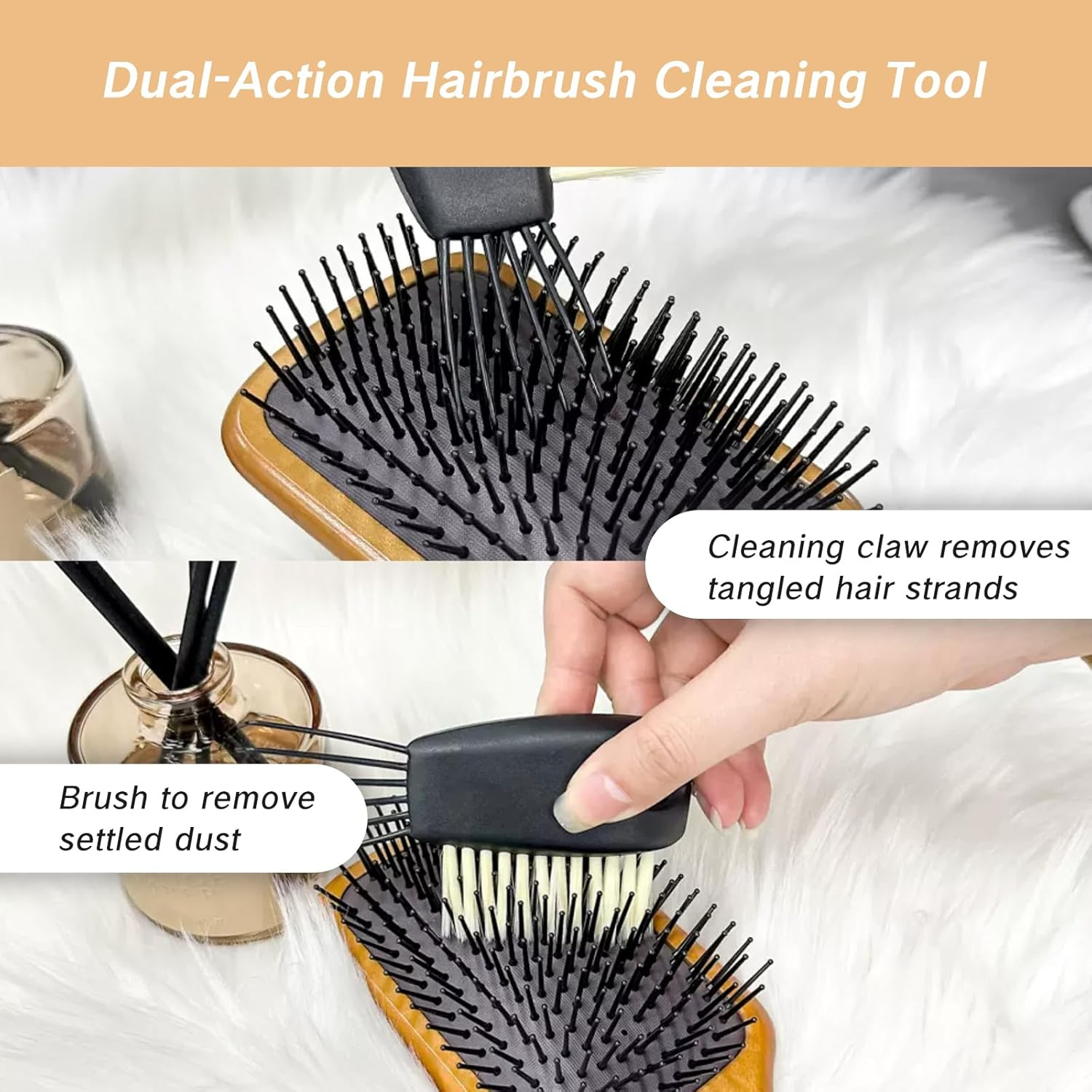 YAFIYGI 1 PCS Hairbrush Cleaner Tool Black Hair Brush Cleaners Quick Cleaning Machine plus Comb and Rake Easy to Clean Small Hair Brush for Thin and Thick Hair Home and Salon Use image number 6