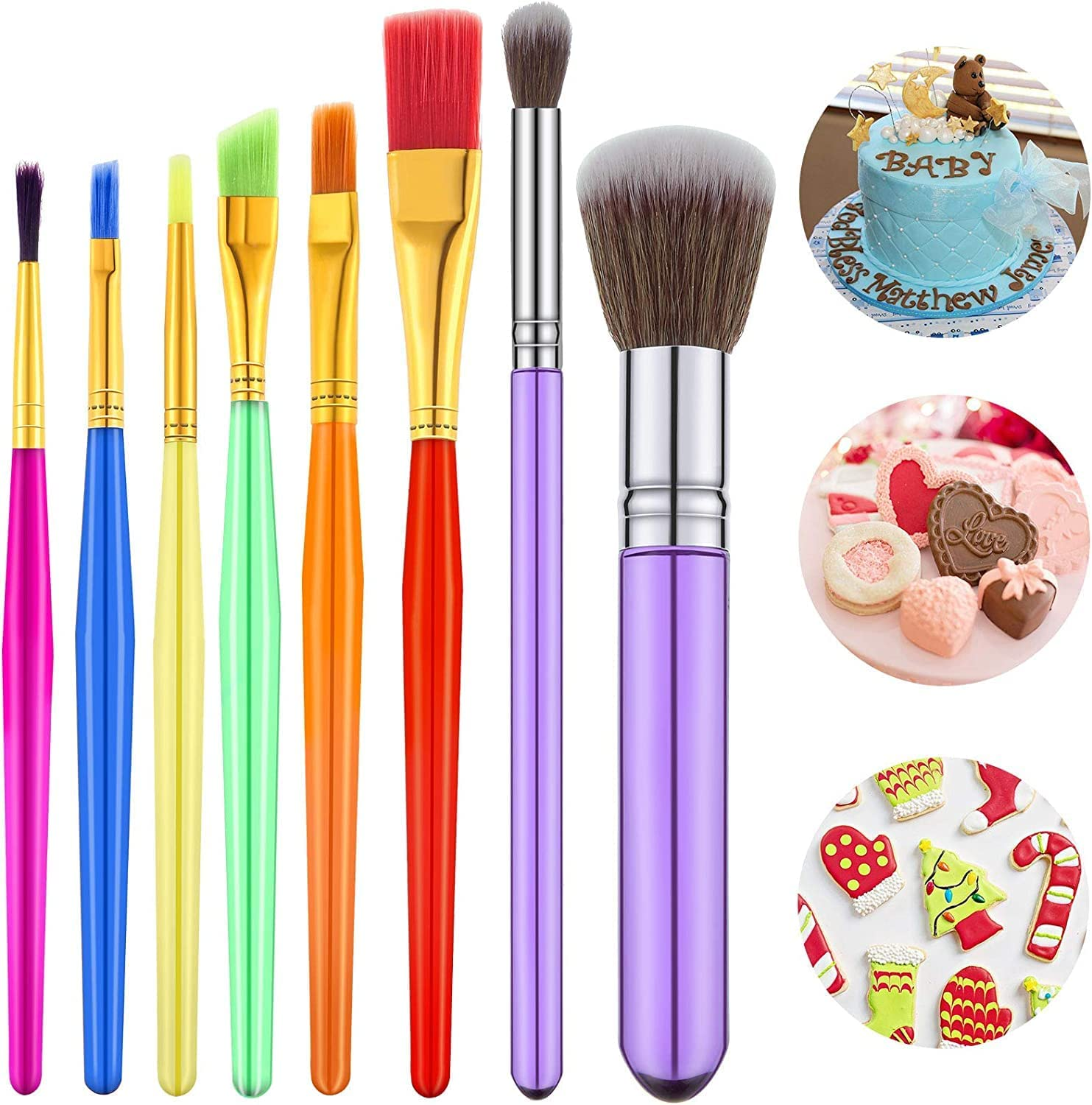 8Pcs Cake Baking Brush Set, Multi-Functional Food Painting Brush Tools, Cookie & Sugar Cake Brushes, BBQ Baking Brush, DIY Food Brushes image number 2