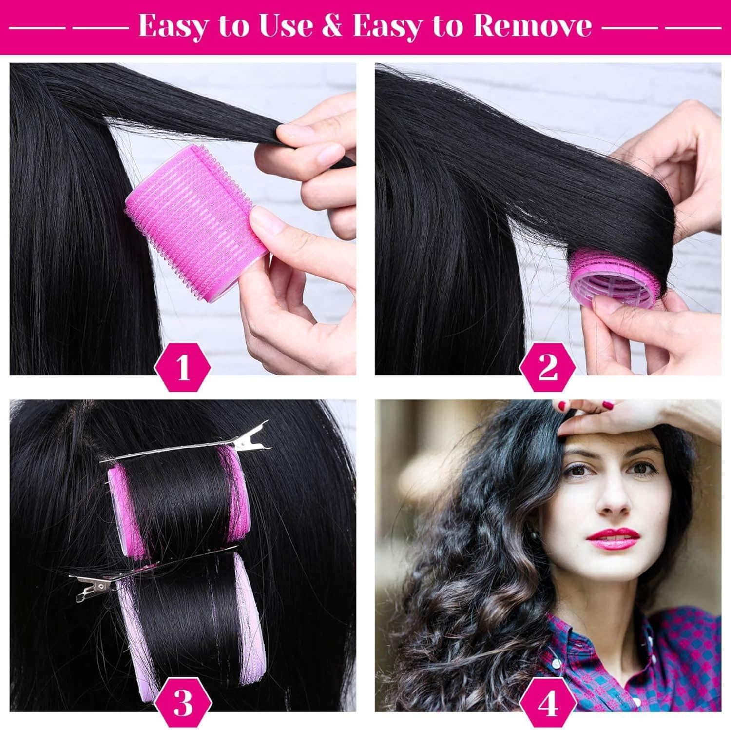 Hair Curlers Rollers, JOVALA 36PCS Velcro Jumbo Big Hair Roller Sets with Stainless Steel Duckbill Clip Self Grip for Long Medium Short Thick Thin Hair Bangs Volume image number 4