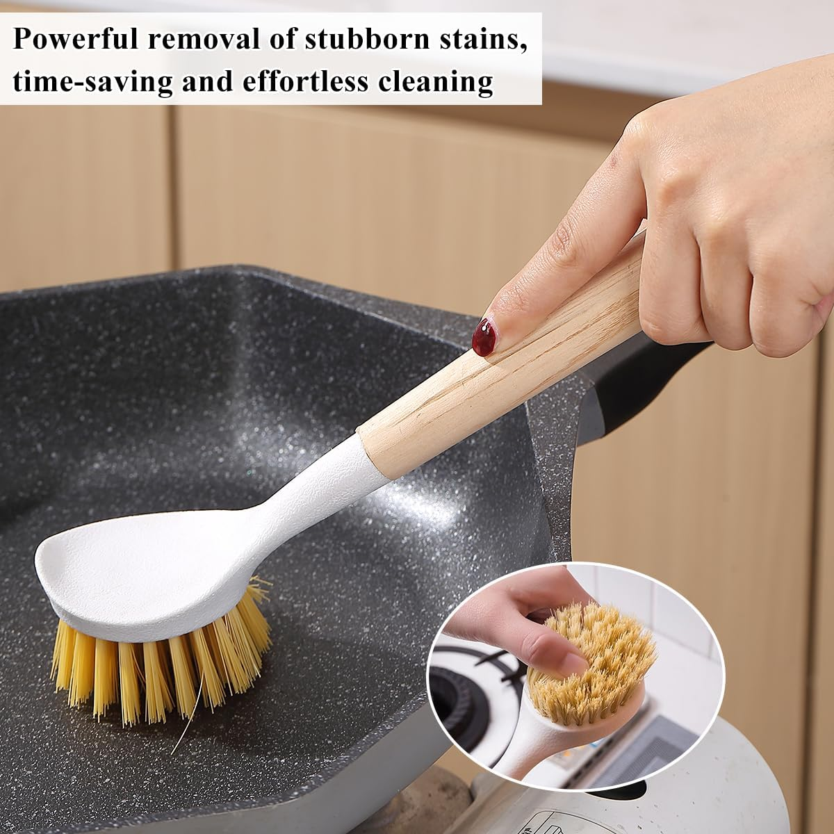 Berglander Dish Brush with Handle, Dish Scrub Brush, Kitchen Brushes for Dishes, with Wooden Handle, Suitable for Cleaning Kitchen Dishes. image number 6