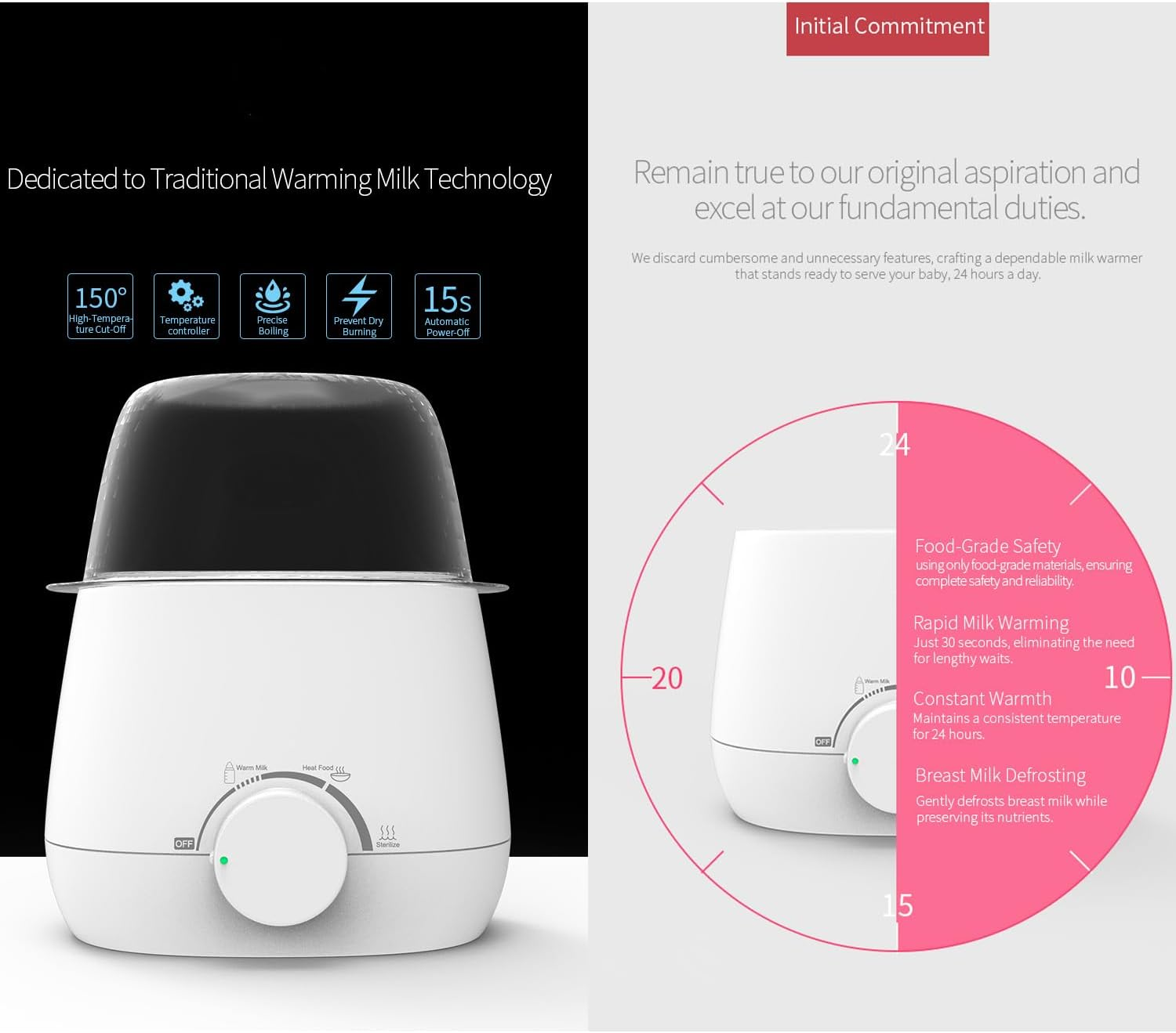 HACFUN 3 in 1 Baby Bottle Warmer & Sterilizer &ndash; Portable Double Bottle Warmer for Baby Milk, Food & Formula, Fast Heating, Bpa-Free, Precise Temperature Control, 24H Keep Warm, Safe & Efficient (White) image number 3