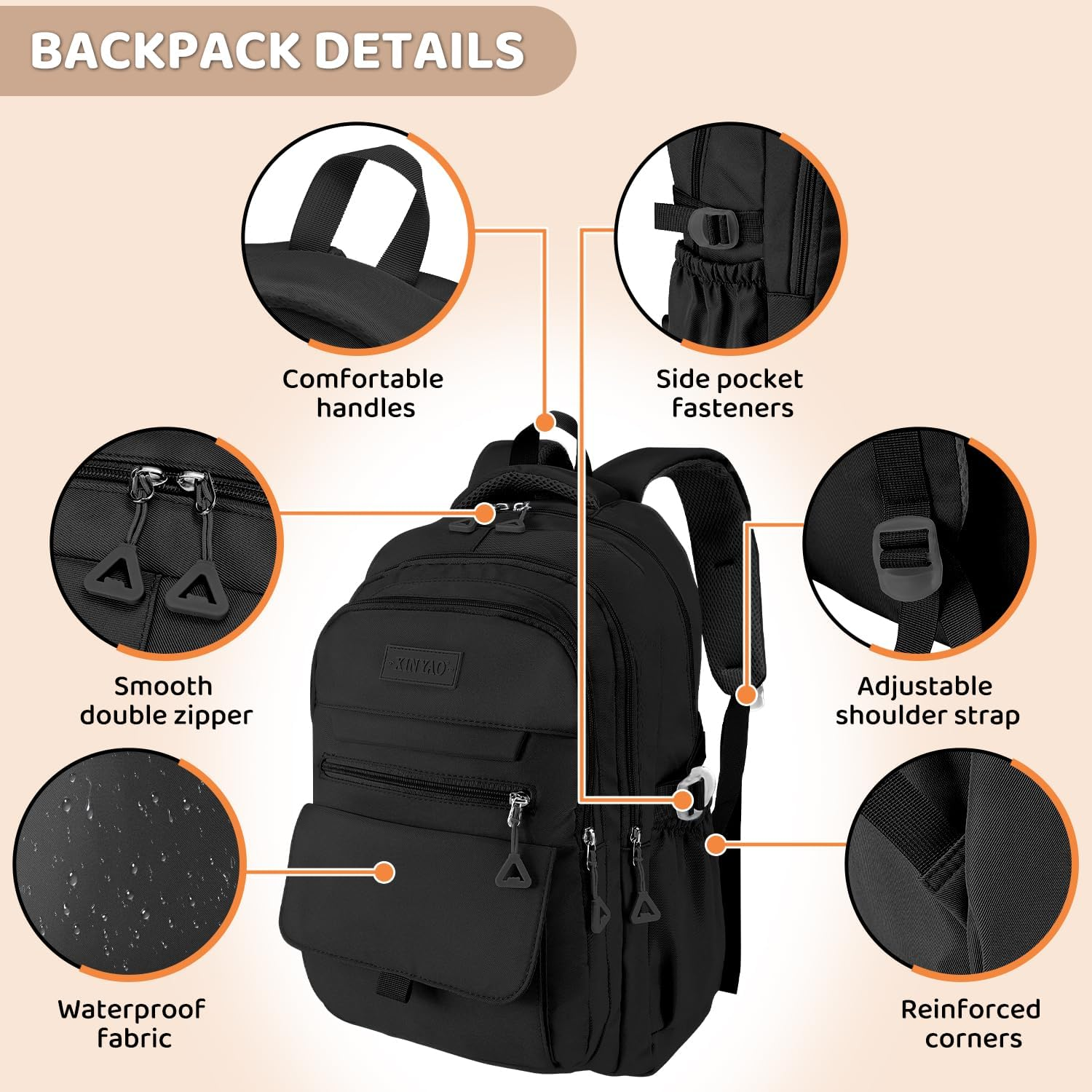 AUTOWT Casual Backpack - 36L Waterproof Casual Daypack with Handbag for Boys Girls College Teens - Travel Laptop Backpacks for Men Women image number 3