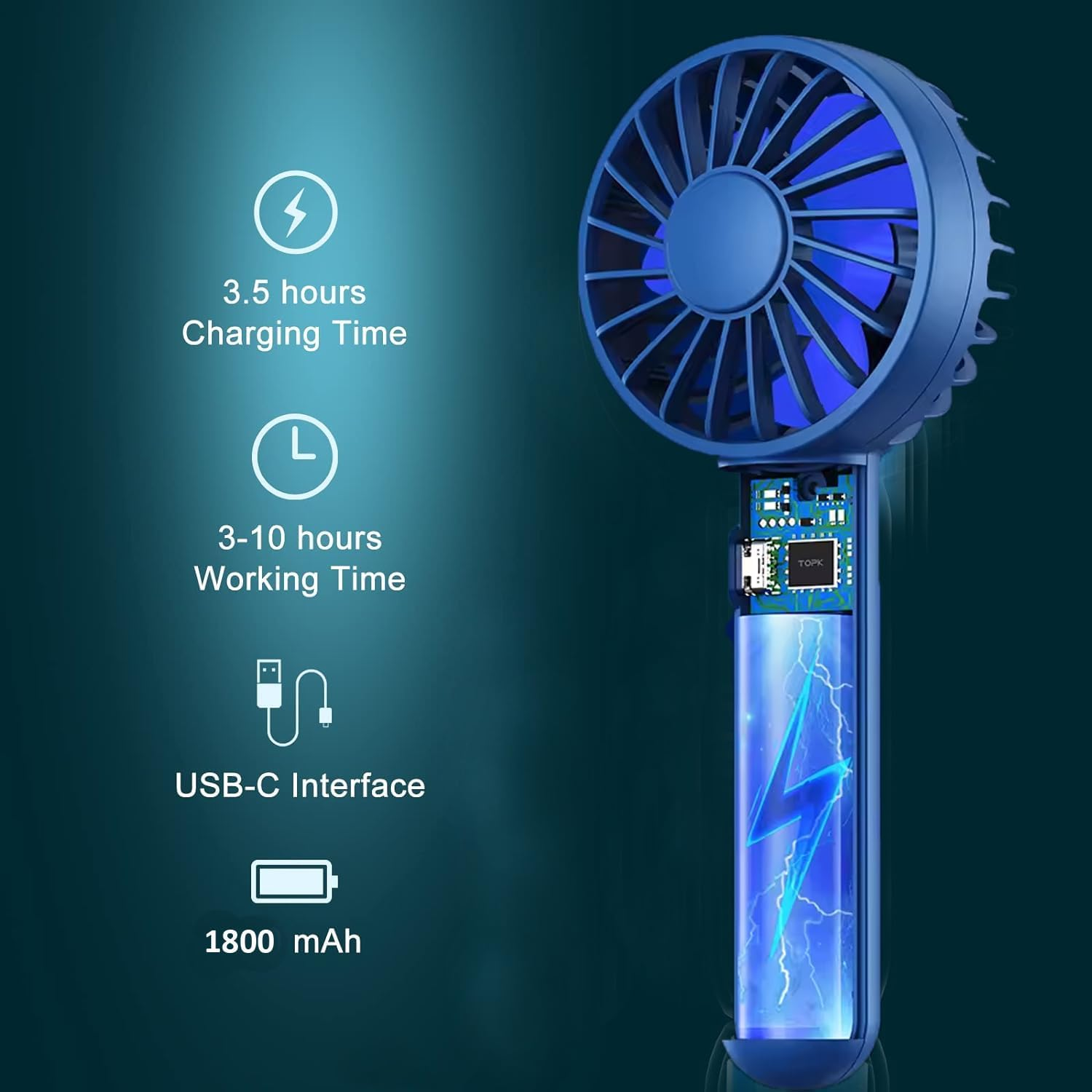 H HOME-MART Mini Portable Fan, Powerful Handheld Fan, Cute Design 3 Speed Personal Small Desk Fan with Base, Lightweight Makeup USB Rechargeable Fan for Stylish Girl Women Travel Indoor Outdoor (Blue) - Blue image number 2