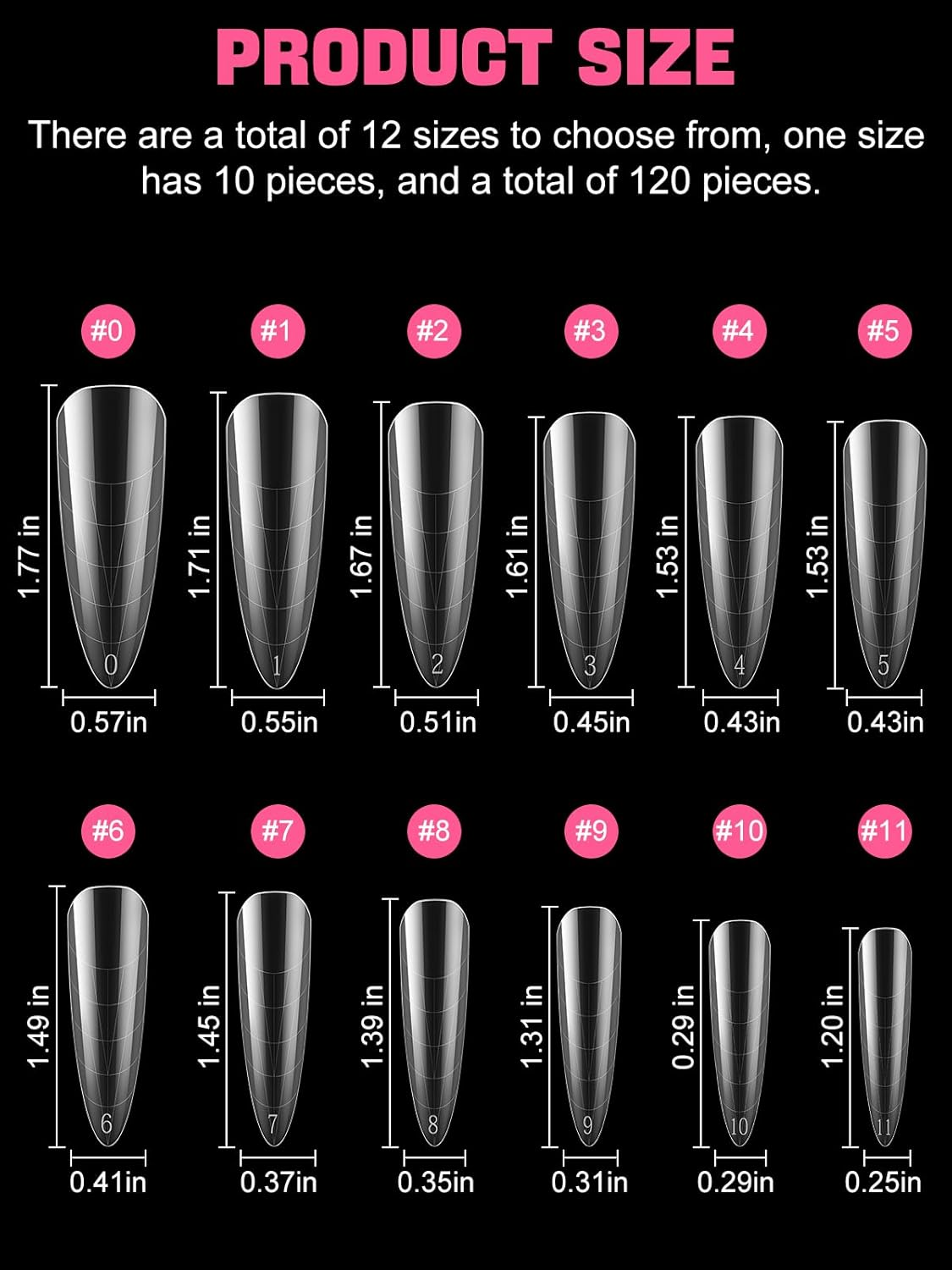 Nail Dual Forms for Poly Nail Gel EBANKU 120Pcs Stiletto Extension Gel Nail Molds Clear Acrylic Nail Tips, Full Cover Reusable Nail Forms for Builder Nail Gel Nail Art Design Salon&Diy image number 5