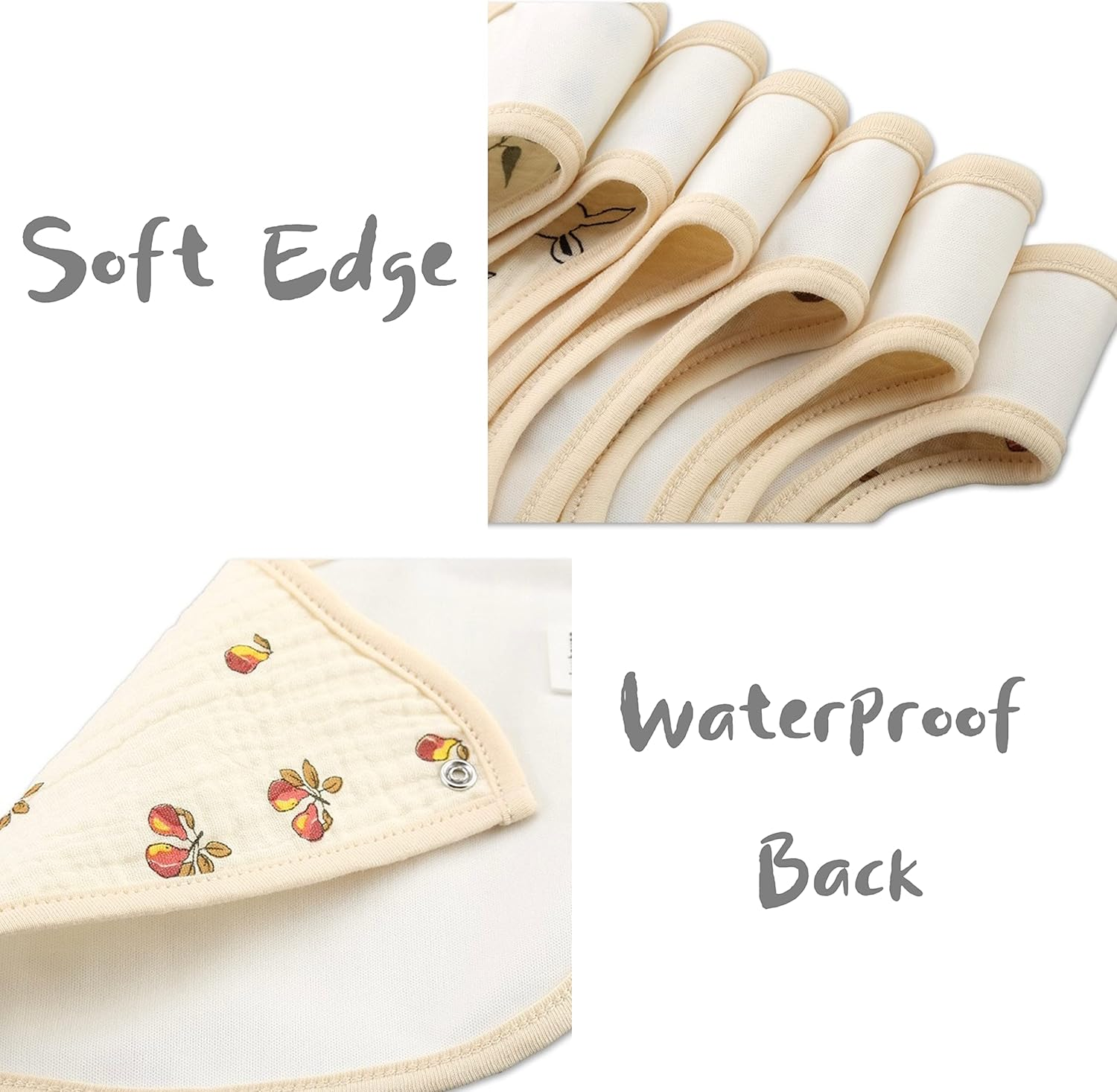 Organic Muslin Bibs, Baby Drool Bibs for Girls Boys, Soft Lap-Shoulder Waterproof Snap Bibs for Teething