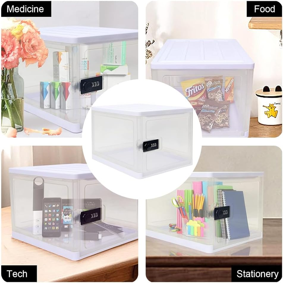 Clear Lockable Storage Box,Lockable Storage Bin,Food Storage Case,Food Safe Locking Box,Item Secure Storage,For Medicine,Snacks, Electronics