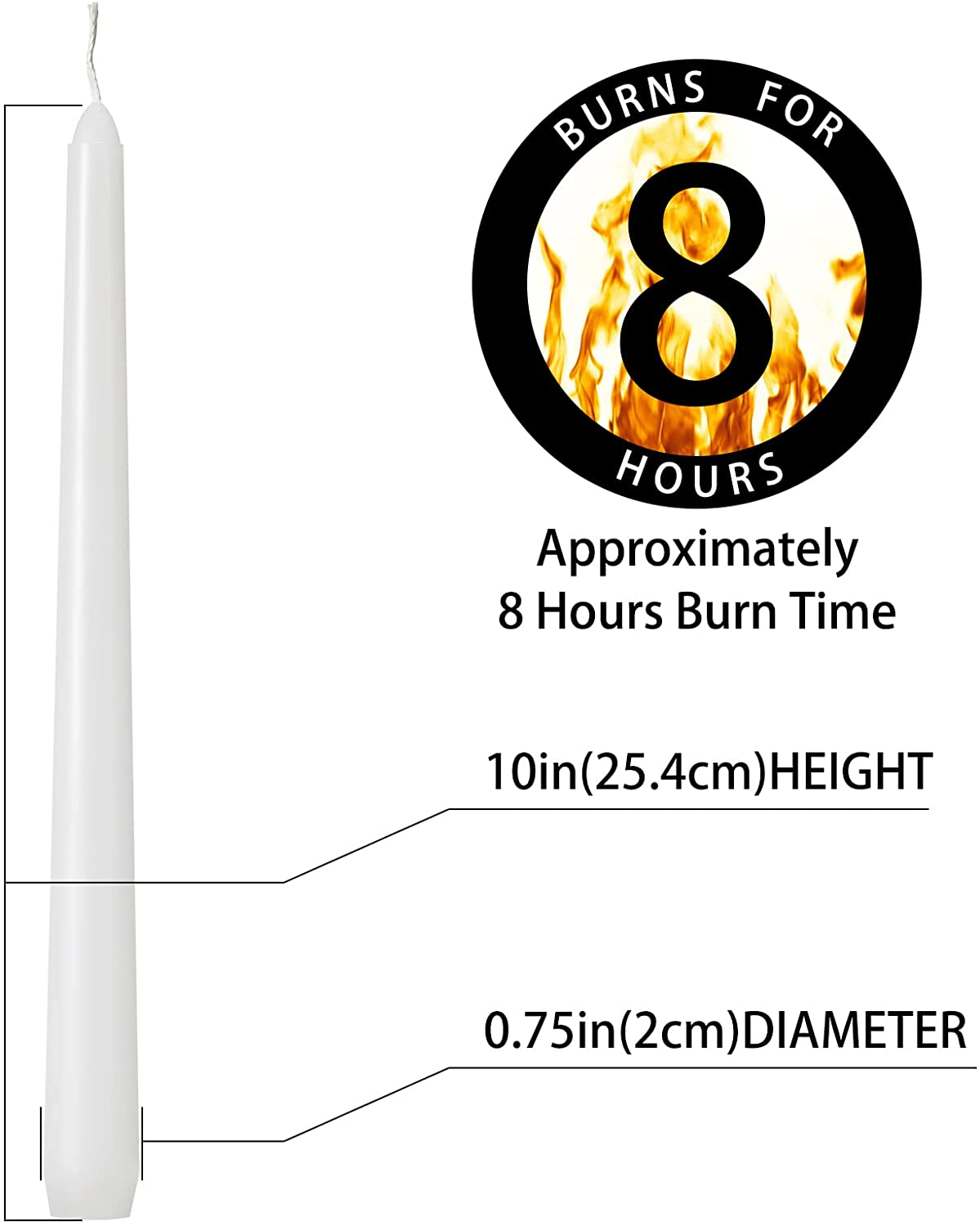 24 Pack Tall White Taper Candles, 10 Inch (H) Dripless, Unscented Dinner Candle, Smokeless Taper Candles, Paraffin Wax with Cotton Wicks, 8 Hours Burn Time image number 4