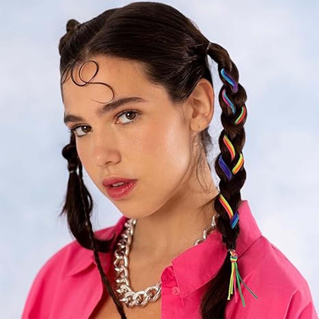 Pack of 32 Hair Braids Colourful Hair Wrap Cord Various Gradient Colours Hair Rope Band Rainbow Braided Hair Scrunchie DIY Ponytail Braids Hair Styling Accessories for Women Girls Hair Strands image number 3