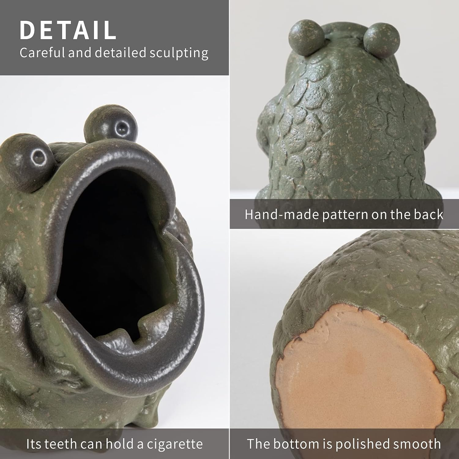 HEER Ceramic Ashtray for Cigarettes, Cute Funny Toad Frog Shape Ash Tray Set for Indoor Outdoor, Windproof Desktop Smoking Ash Holder for Smokers, Vintage Cool Home Office Decoration. image number 5