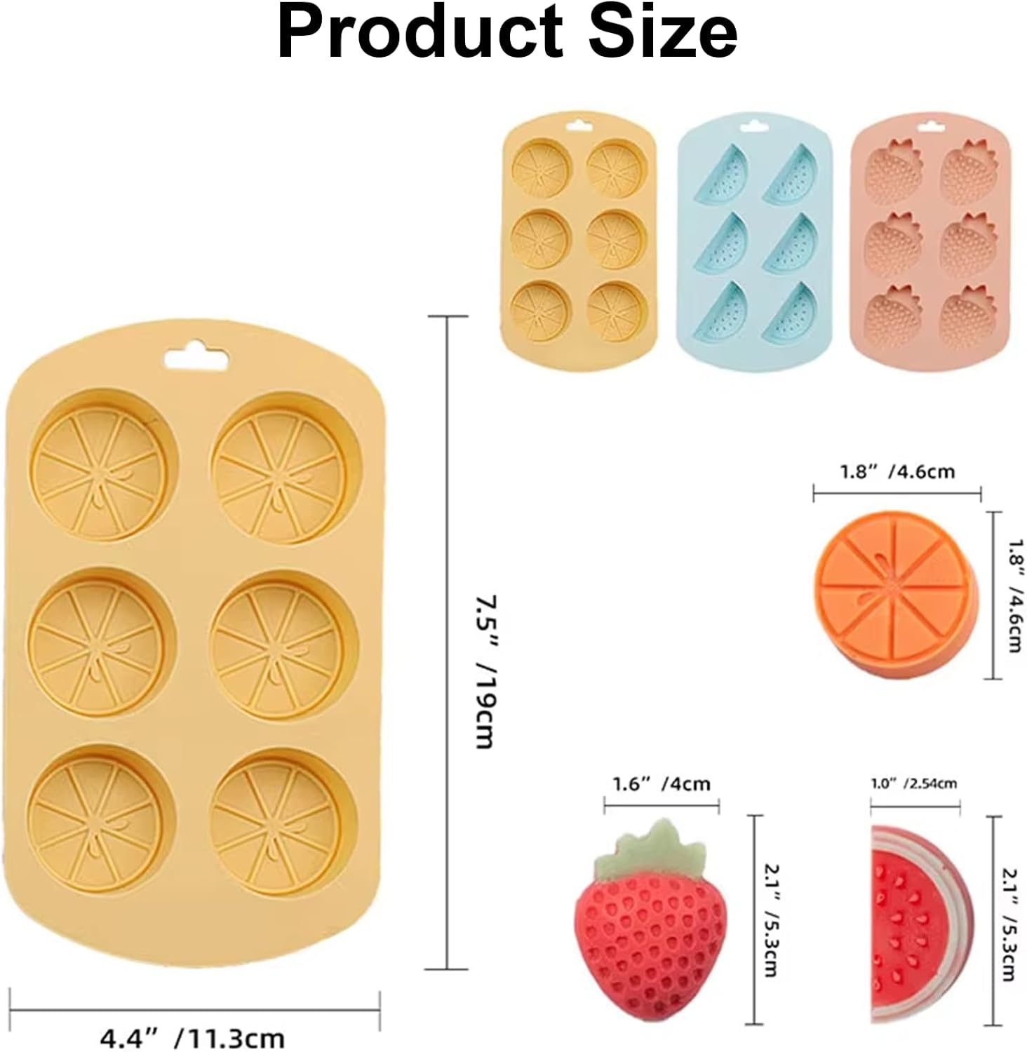 Rhoyee 3 Pack Silicone Gummy Molds &ndash; Strawberry, Watermelon & Lemon Candy Moulds | Food-Grade, Non-Stick, Flexible Silicone for Gummy Making, Chocolate, Jelly, Ice Cubes & Cake Decorations image number 2