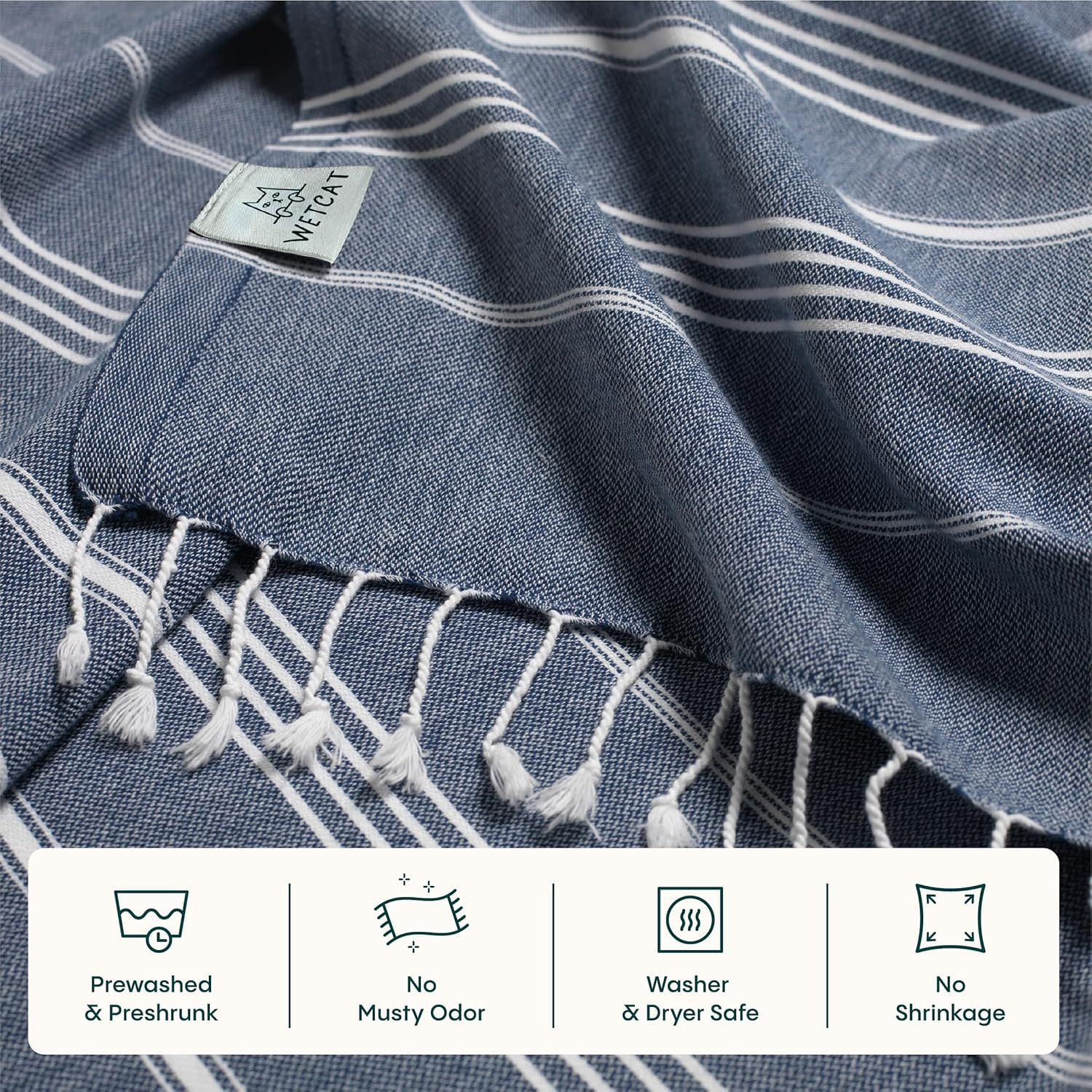 WETCAT Turkish Beach Towel Oversized 38X71 100% Cotton Sand Free Beach Towel Quick Dry Extra Large Turkish Towel Light Travel Towel for Adults Beach Gifts Beach Accessories - Dark Blue image number 5