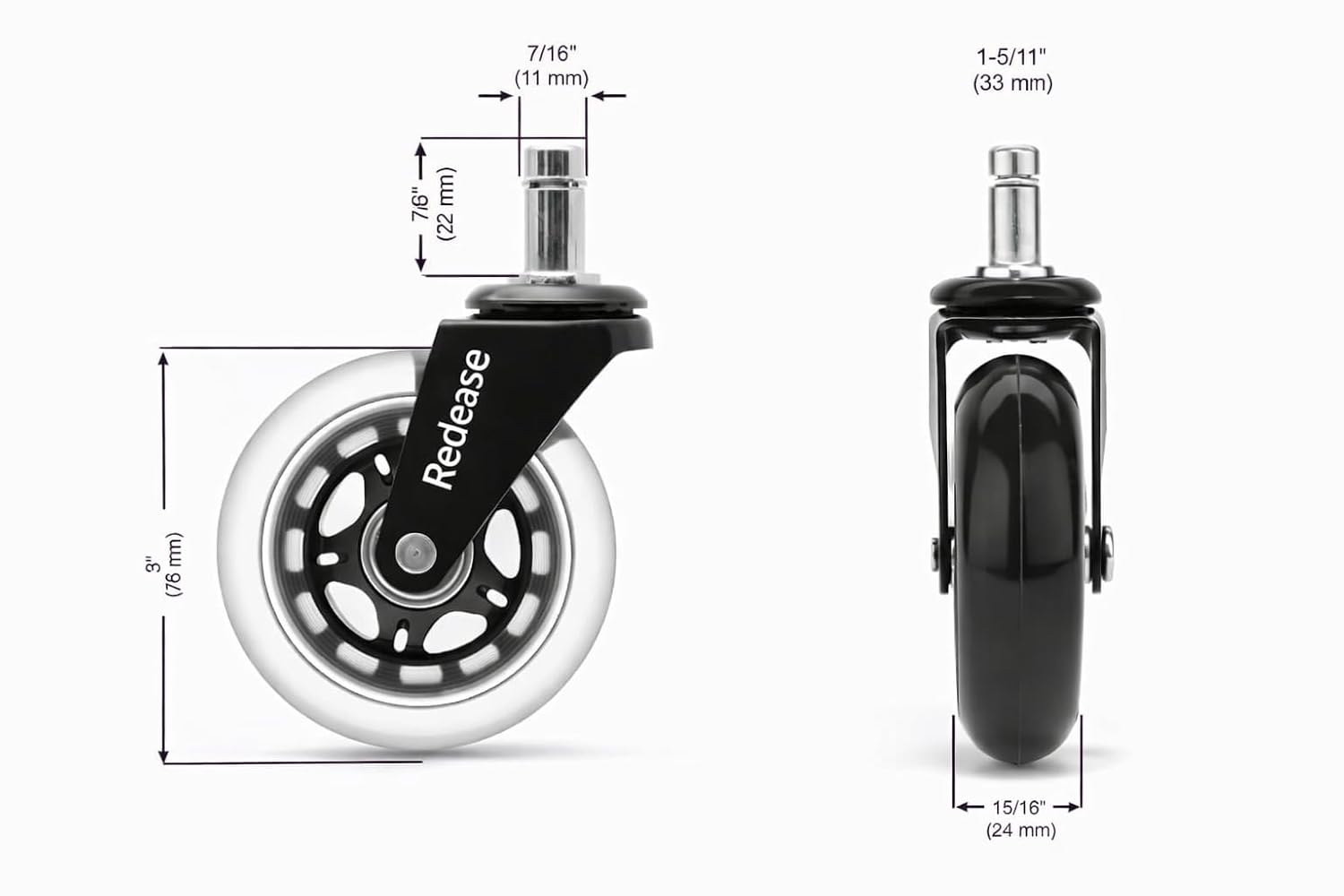 Office Chair Wheels Replacement Rubber Chair Casters for All Floors Including Hardwood Floors, Office Chair Castors for Home and Office Chairs to Replace Office Chair Mats Universal Fit(Not 1KEA) 5Pcs image number 4