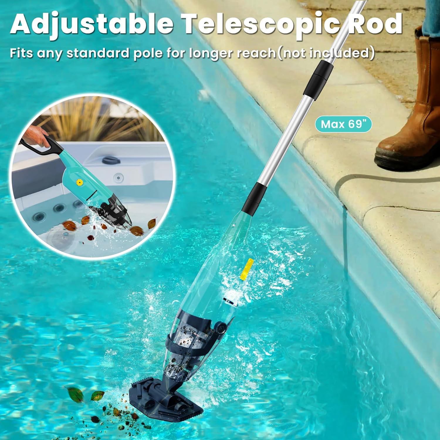 Efurden Pool Vacuum Handheld, Rechargeable Pool Cleaner with Running Time up to 60-Minutes Ideal for above Ground Pools, Spas and Hot Tub for Sand and Debris (Green) image number 5