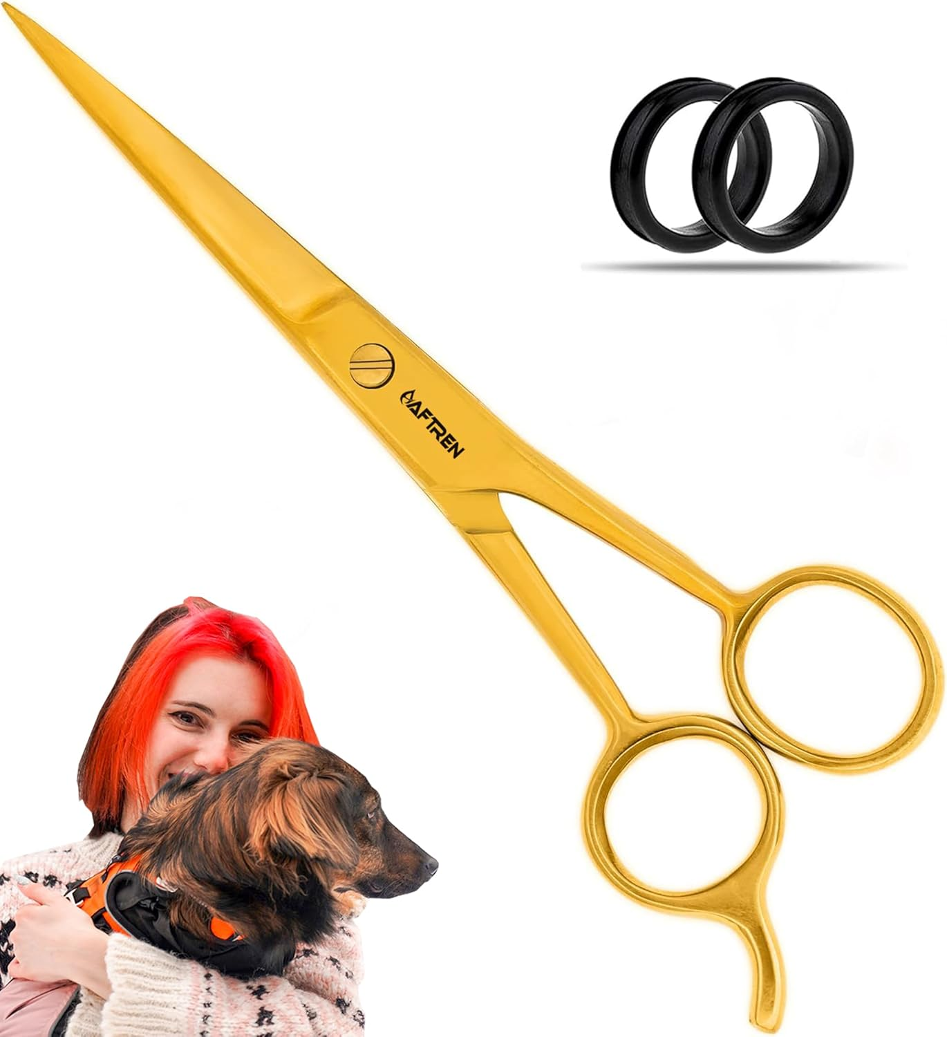7.5 Inch Curved Dog Grooming Scissors with round Tips, Professional Pet Grooming Scissors J2 Stainless Steel for Dogs and Cats (Gold, 6.5 Inches)