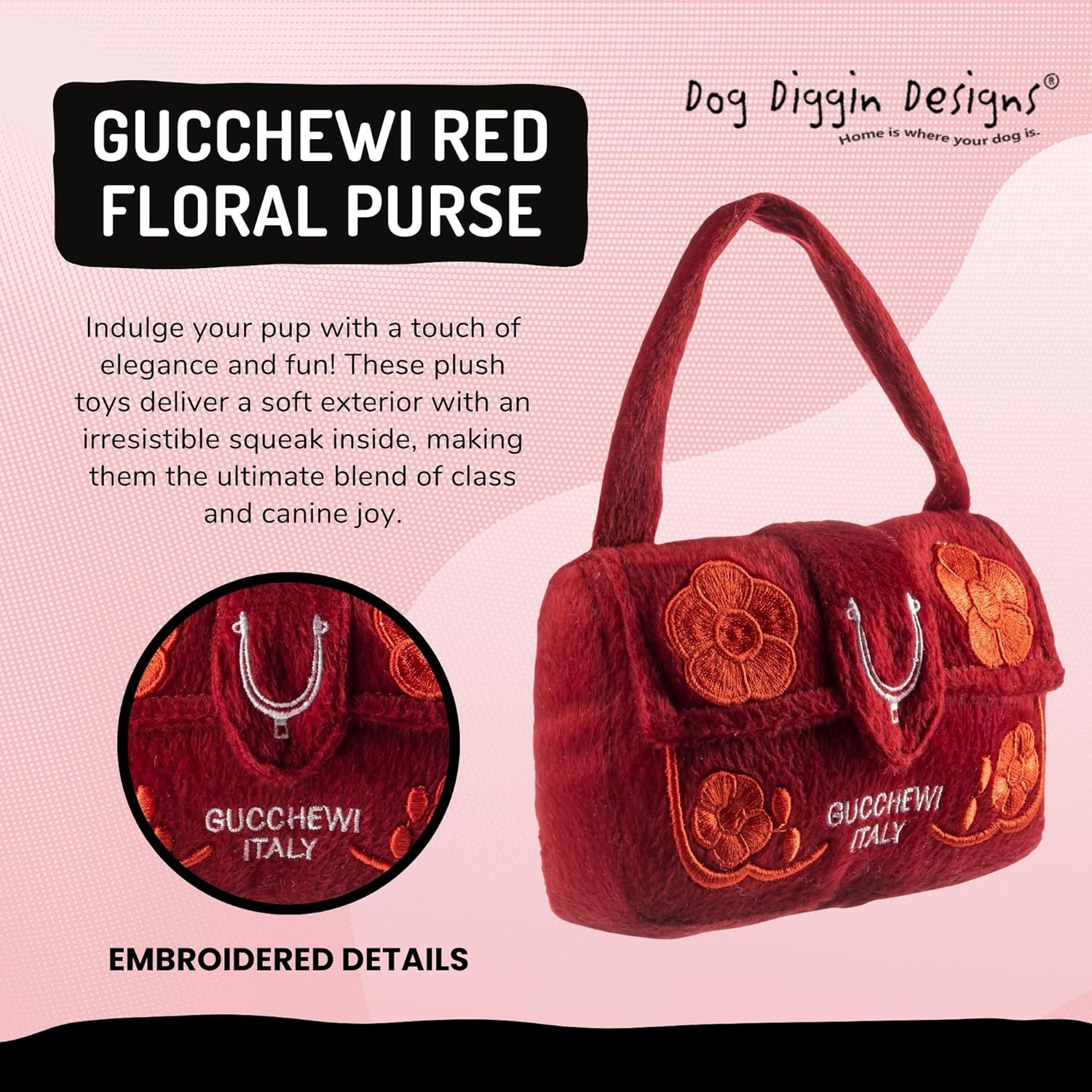 Dog Diggin Designs Runway Pup Collection | Unique Squeaky Plush Dog Toys - Haute Couture Purses & Handbags image number 3