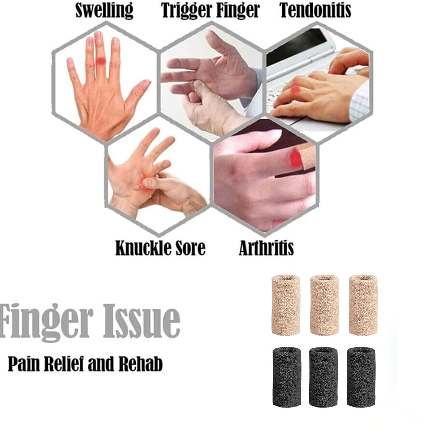 10Pcs Stretchy Protector Sleeves, Sport Sleeves Thumb Braces Support Elastic Compression Protector Guard for Relieving Pain, Trigger Finger, Arthritis,Finger Protection for Basketball Tennis and All Sports. (Skin Color) image number 3