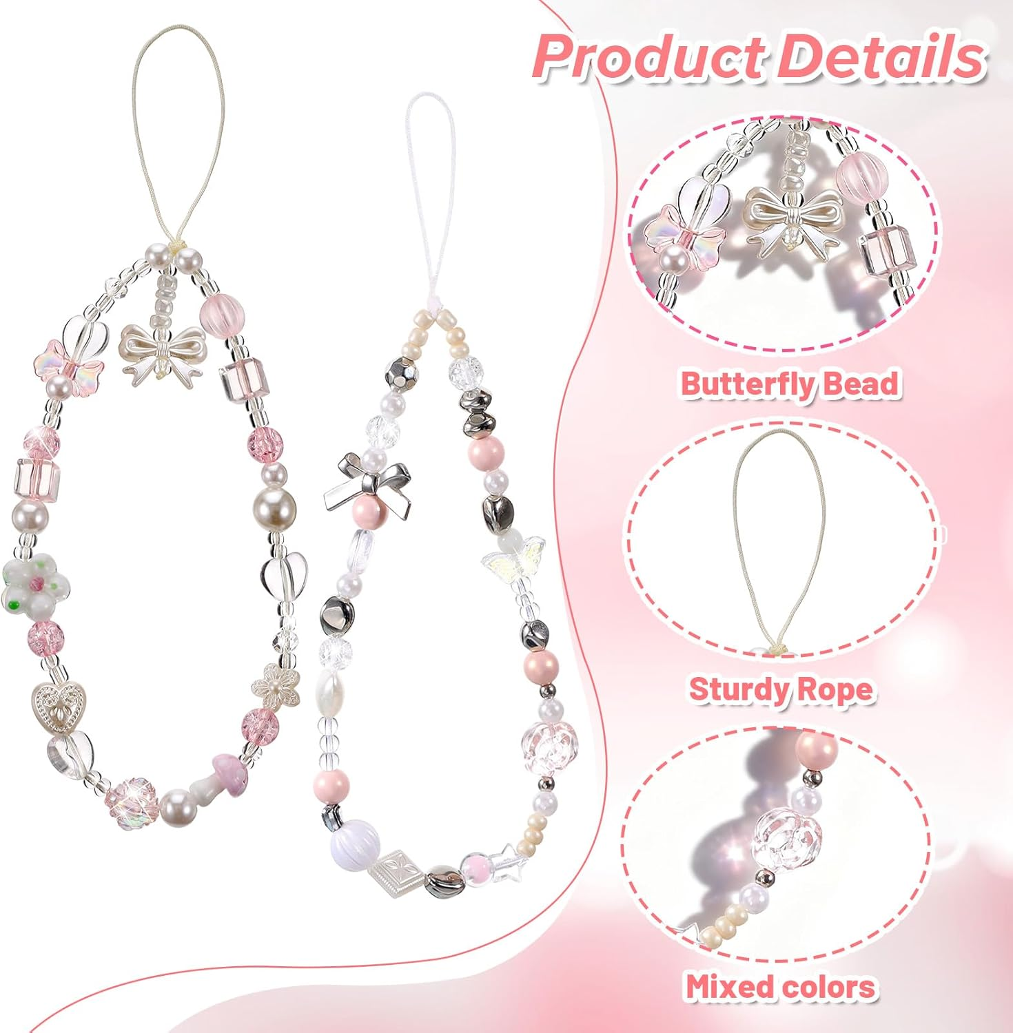 XLIUAX Camera Wrist Strap, Phone Wrist Charm Beaded Camera Strap Phone Wristlet Charms Digital Cameras Lanyards for Keychain Bag Bow Accessories Aesthetic Charms image number 2